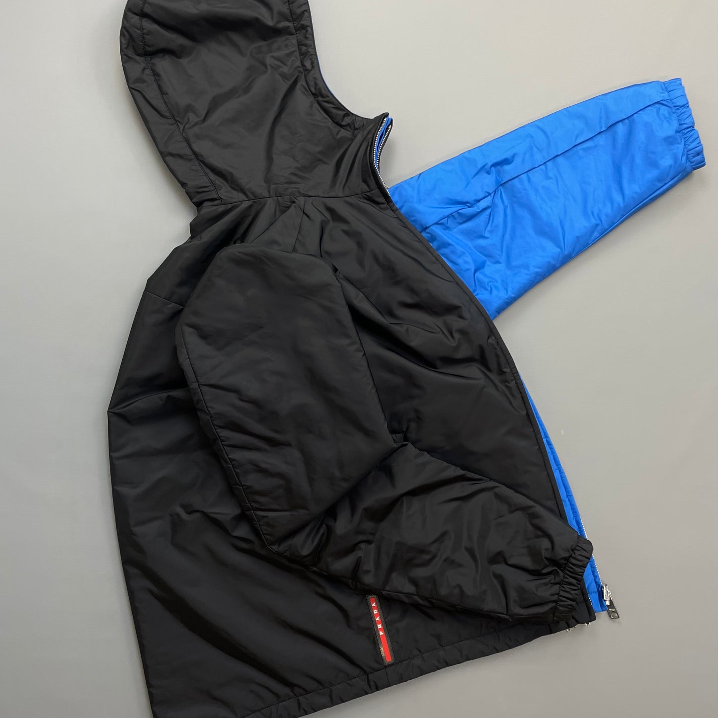 Prada Sport Black & Blue Reversible 2016 Padded Nylon Hooded Jacket