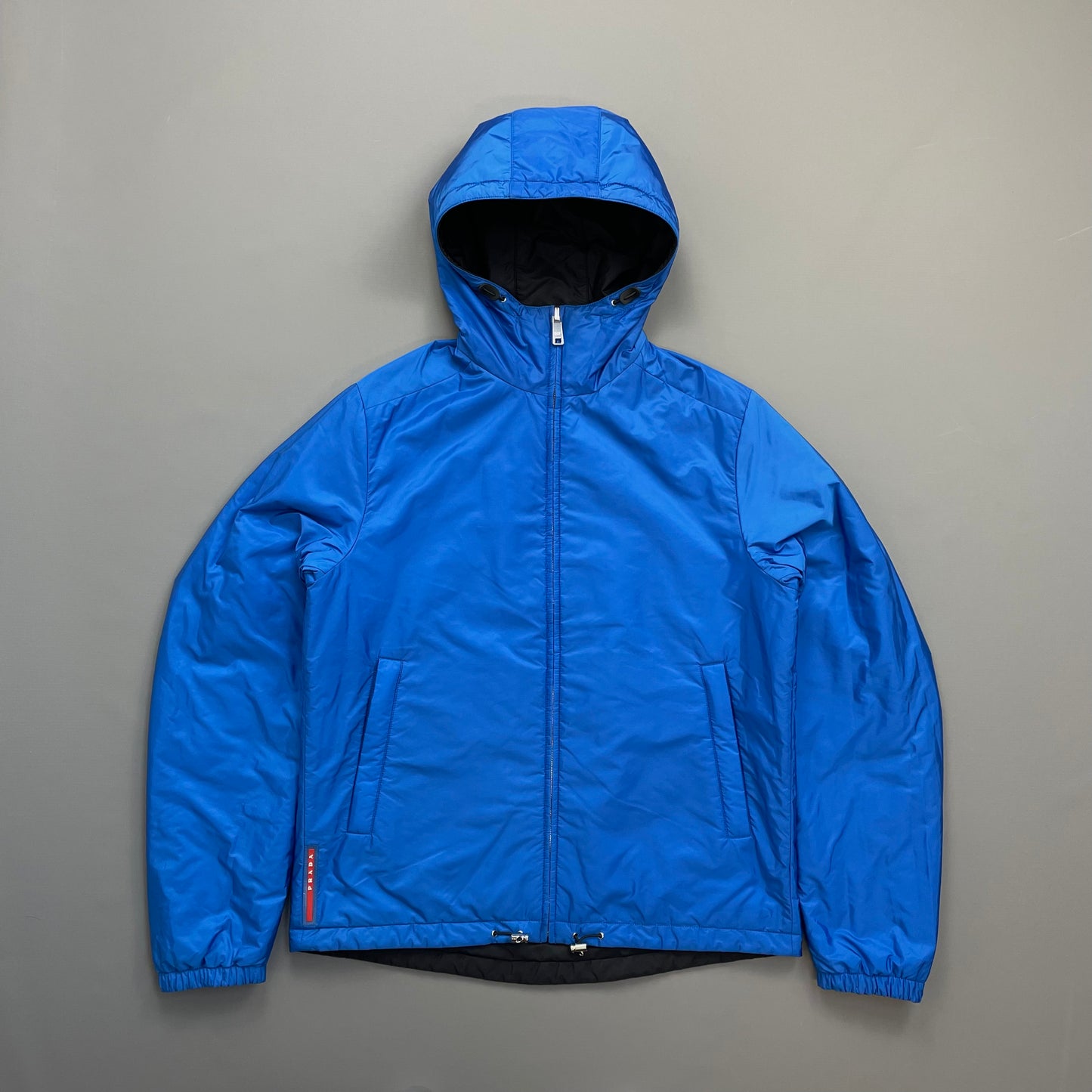 Prada Sport Black & Blue Reversible 2016 Padded Nylon Hooded Jacket