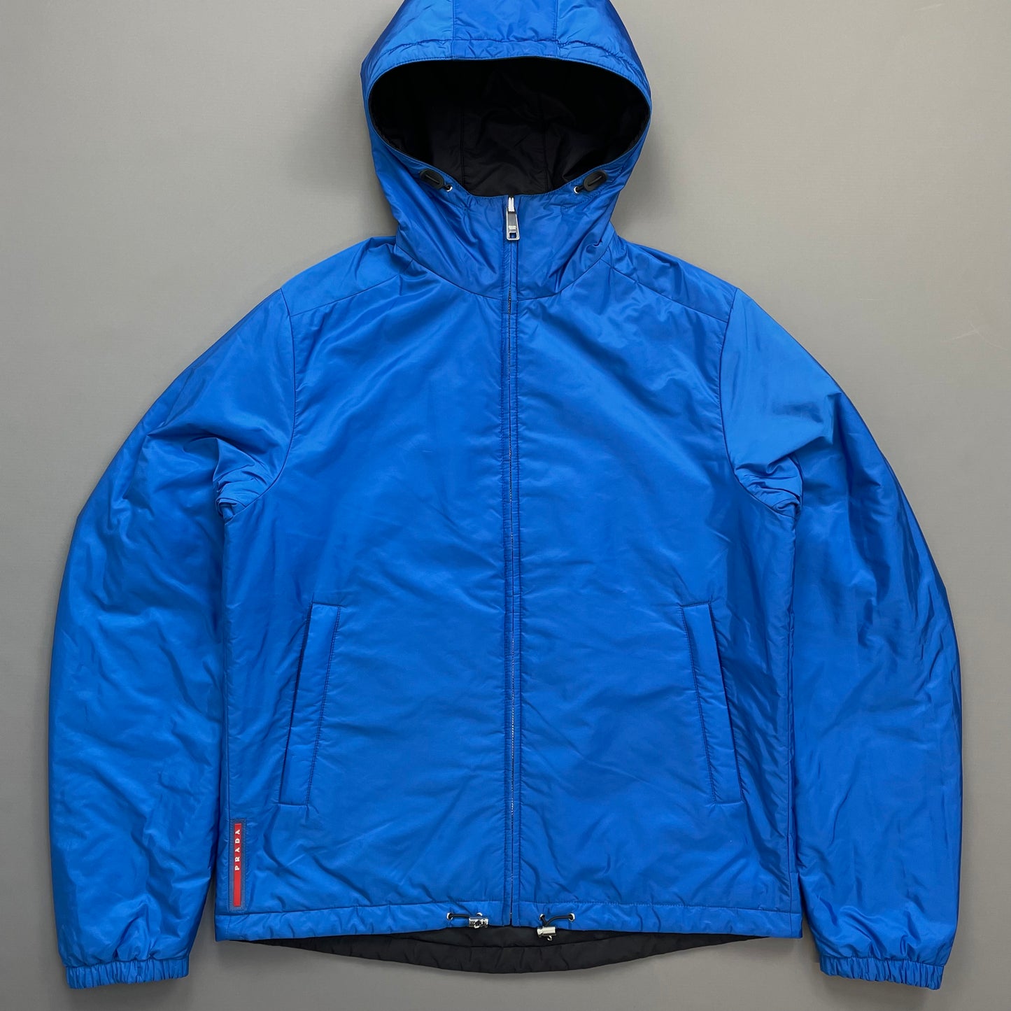 Prada Sport Black & Blue Reversible 2016 Padded Nylon Hooded Jacket