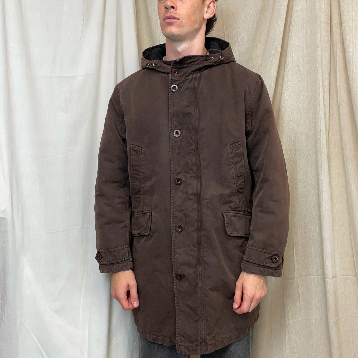 C.P. Company Brown 00s Canvas Hooded Longline Parka Coat
