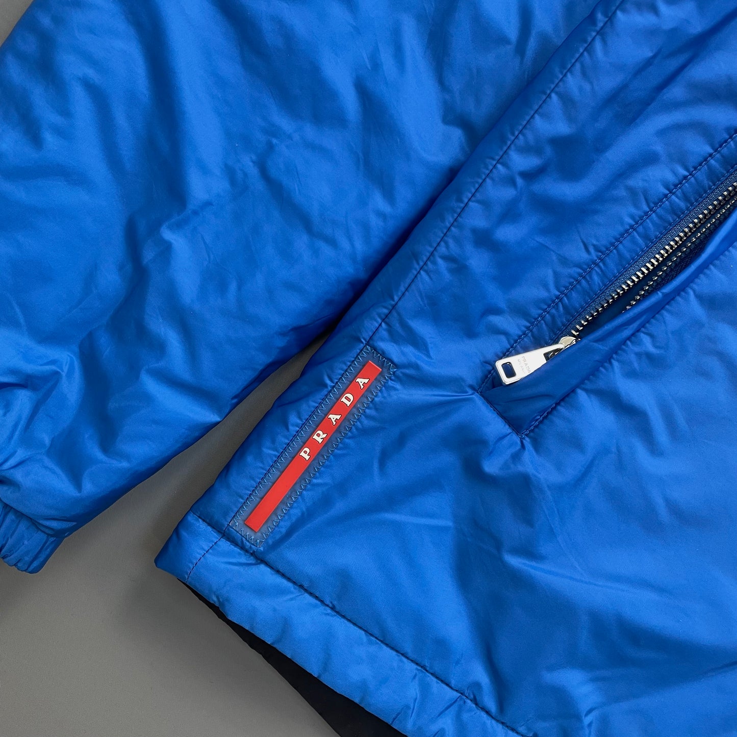 Prada Sport Black & Blue Reversible 2016 Padded Nylon Hooded Jacket