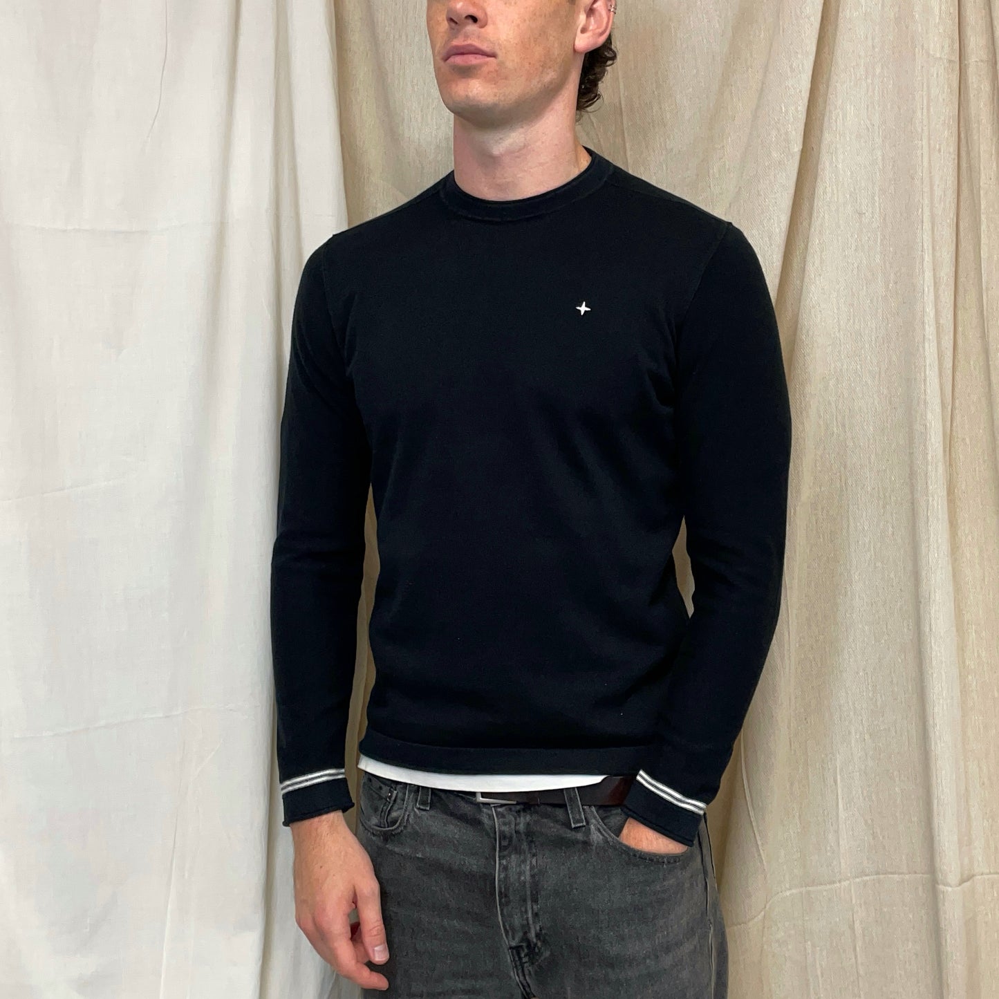 Stone Island Black Chest Emblem Crewneck Knit Jumper