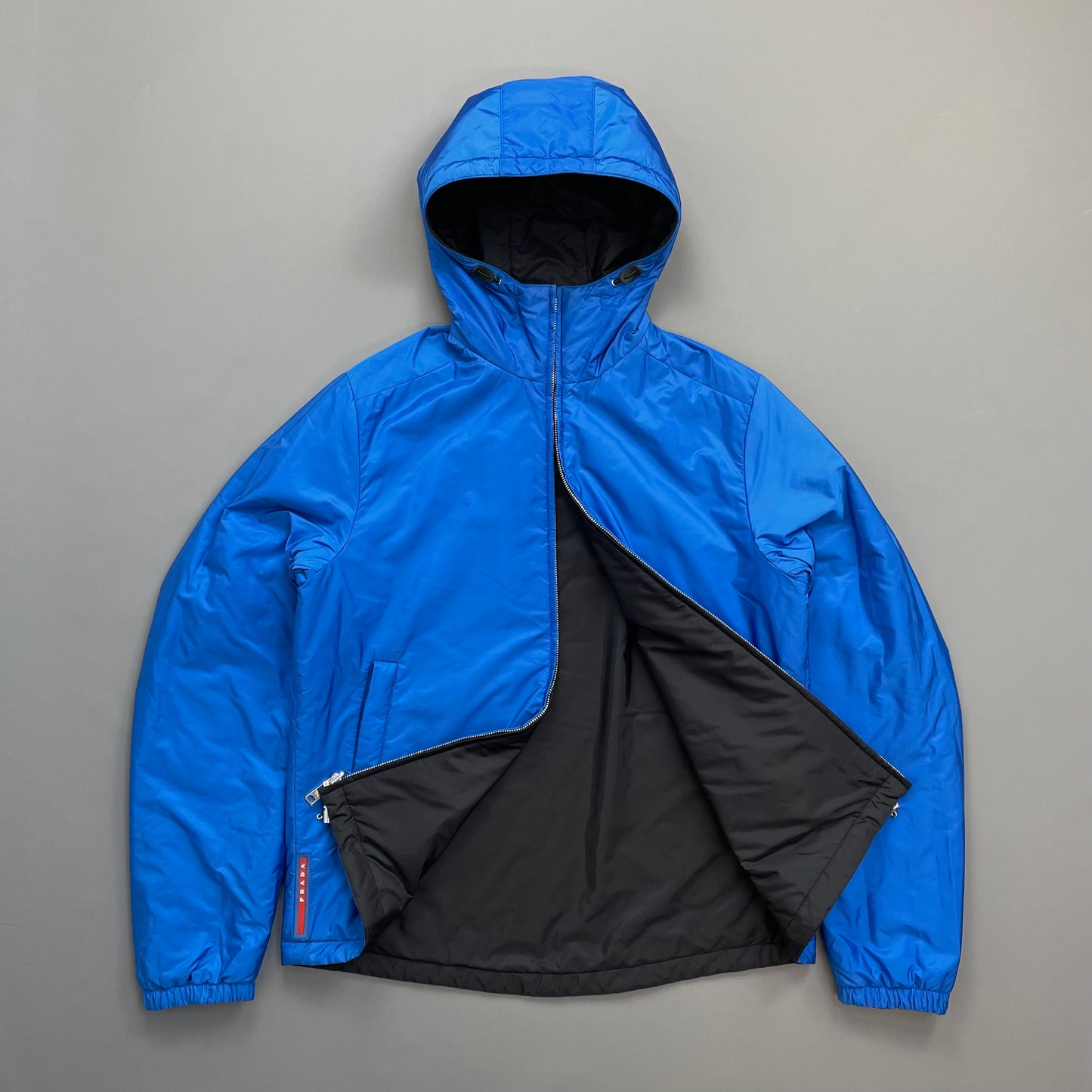 Prada Sport Black & Blue Reversible 2016 Padded Nylon Hooded Jacket