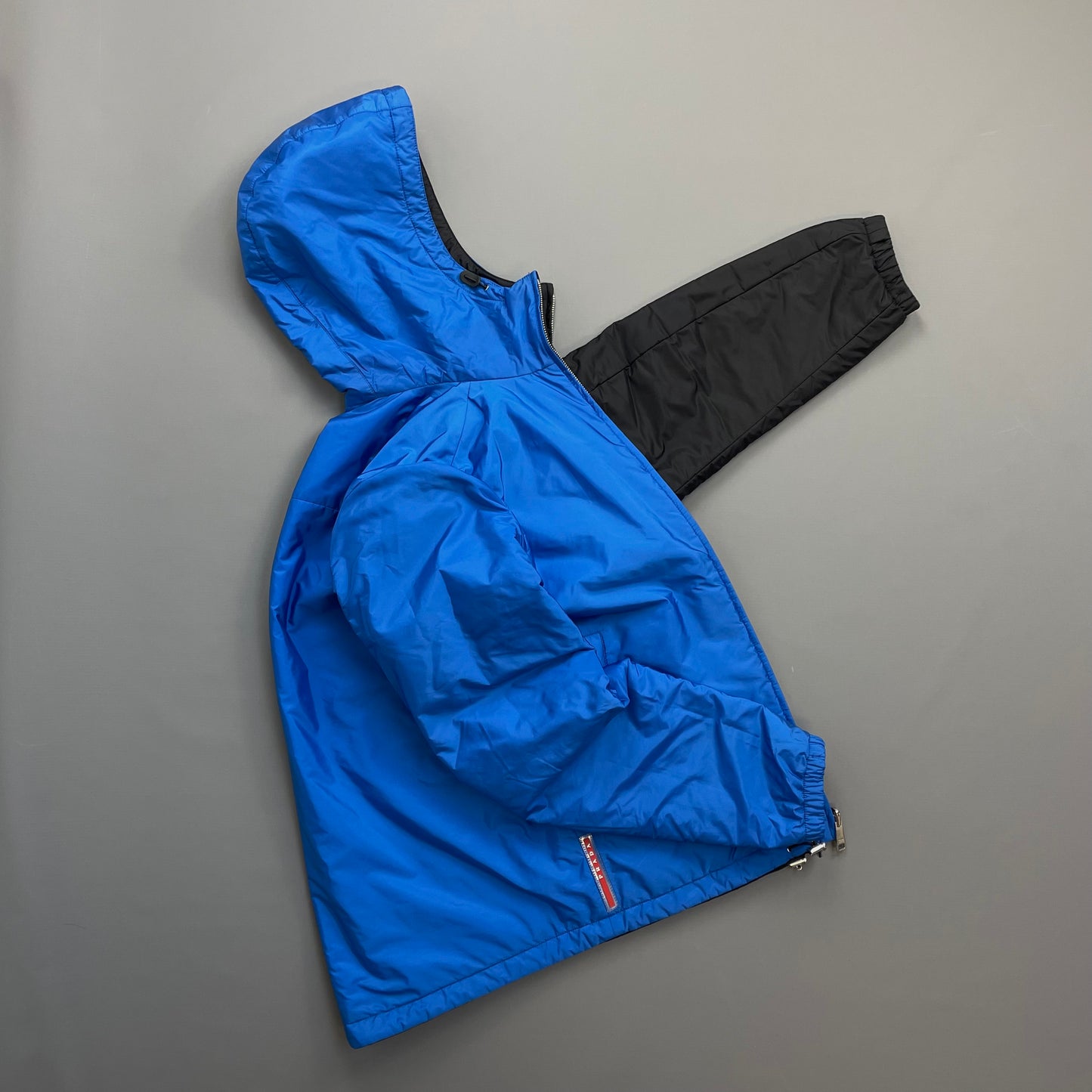 Prada Sport Black & Blue Reversible 2016 Padded Nylon Hooded Jacket