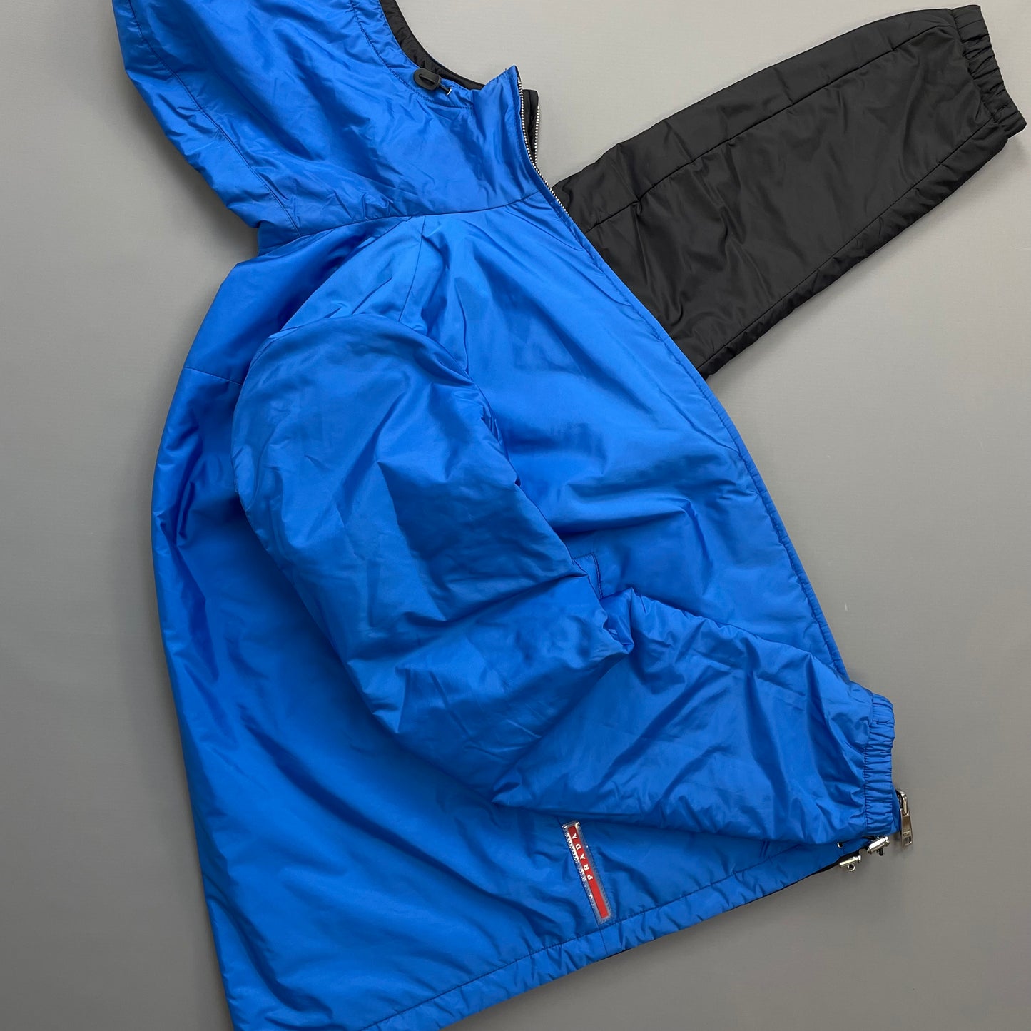 Prada Sport Black & Blue Reversible 2016 Padded Nylon Hooded Jacket
