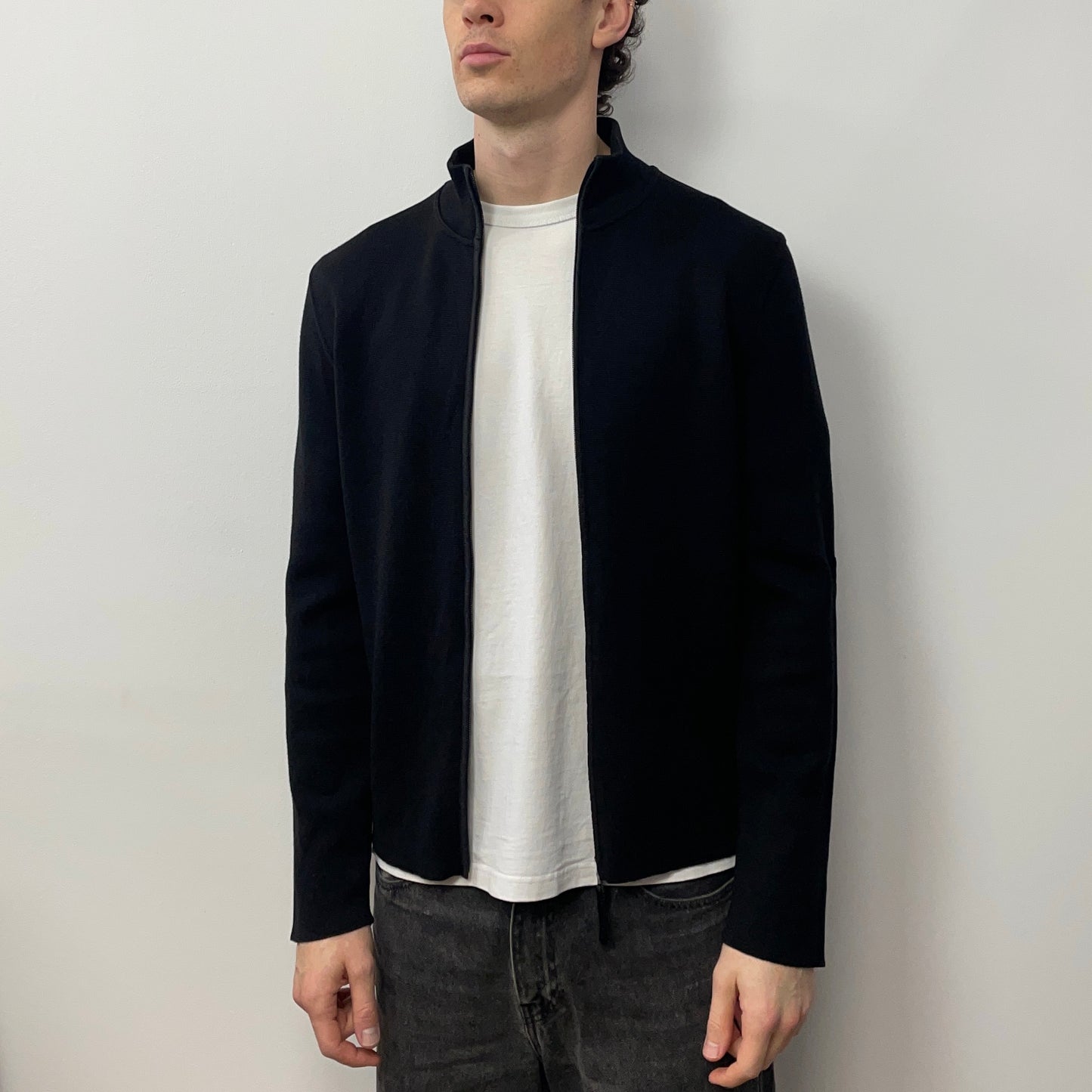 Prada Sport Black 2008 Wool Knit Nylon Panel Cardigan Jacket