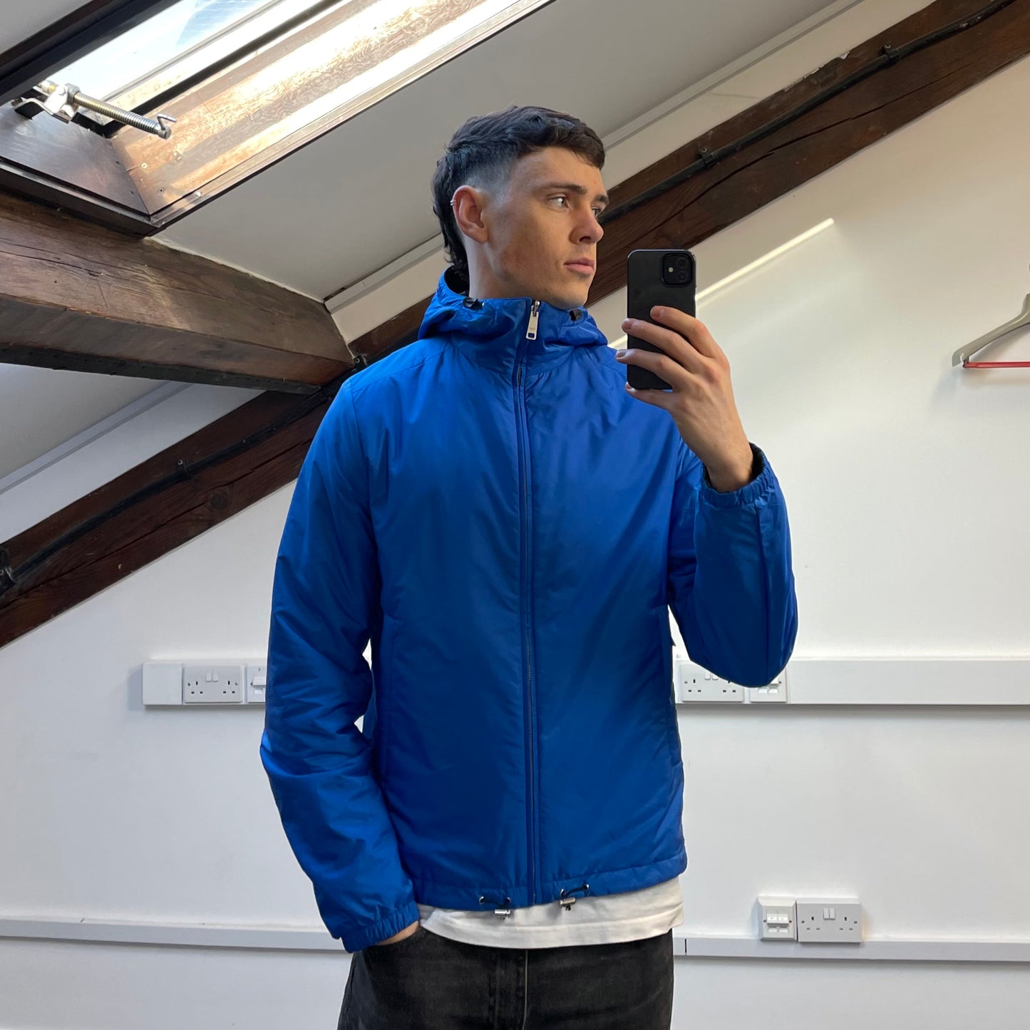 Prada Sport Black & Blue Reversible 2016 Padded Nylon Hooded Jacket