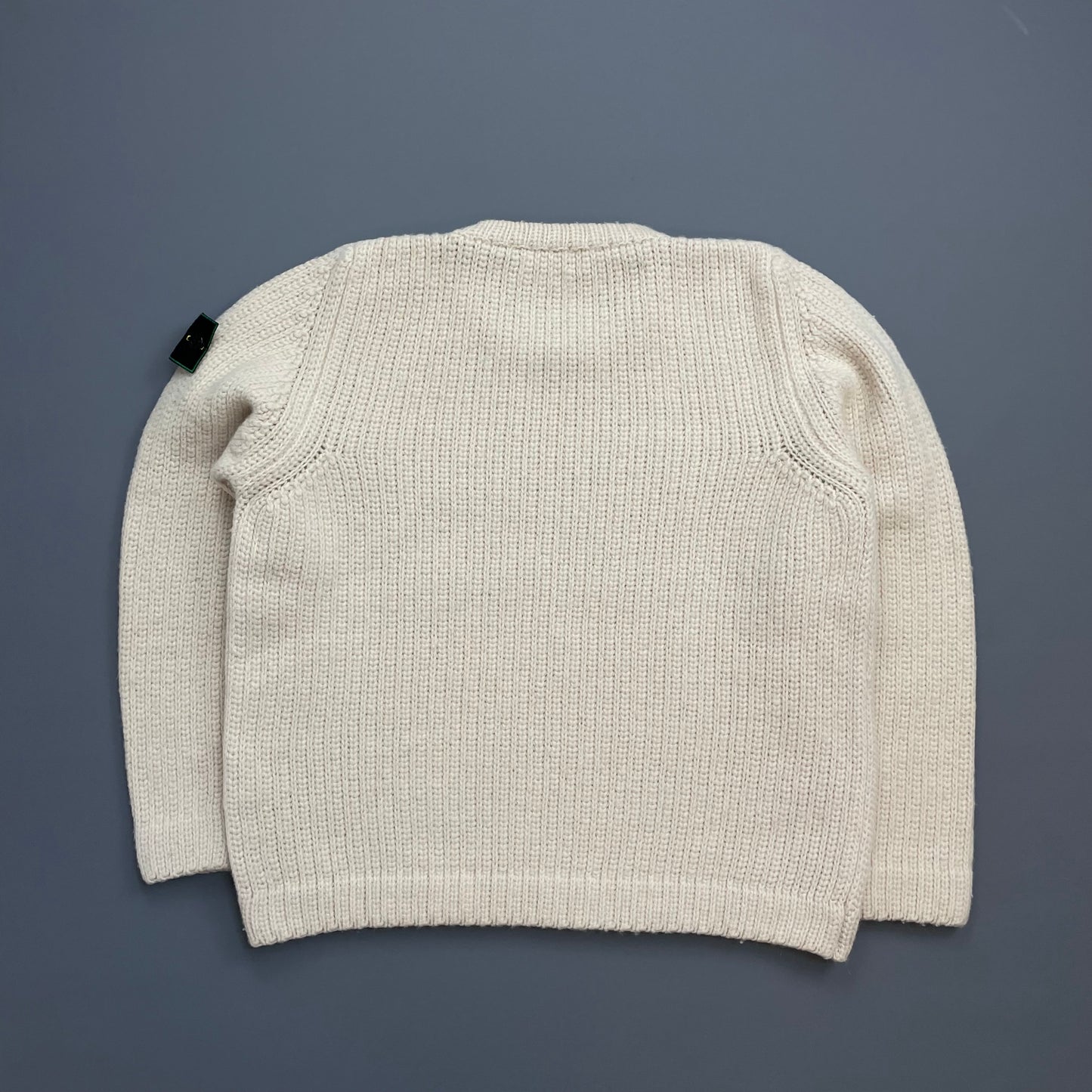 Stone Island Cream AW97 Chunky Wool Knit Green Edge Badge Crewneck Jumper