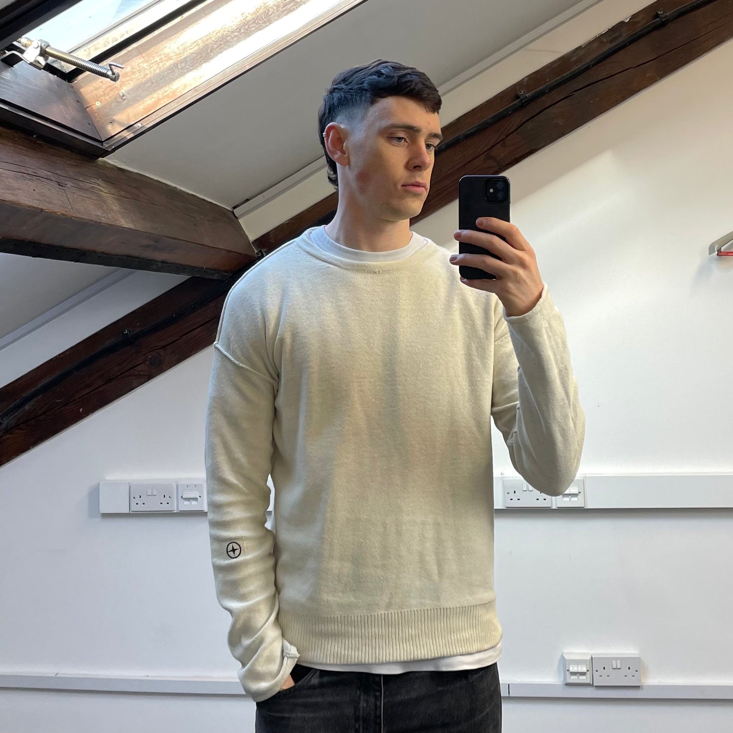 Stone Island Denims Cream SS05 Lightweight Raw Edge Knit Jumper