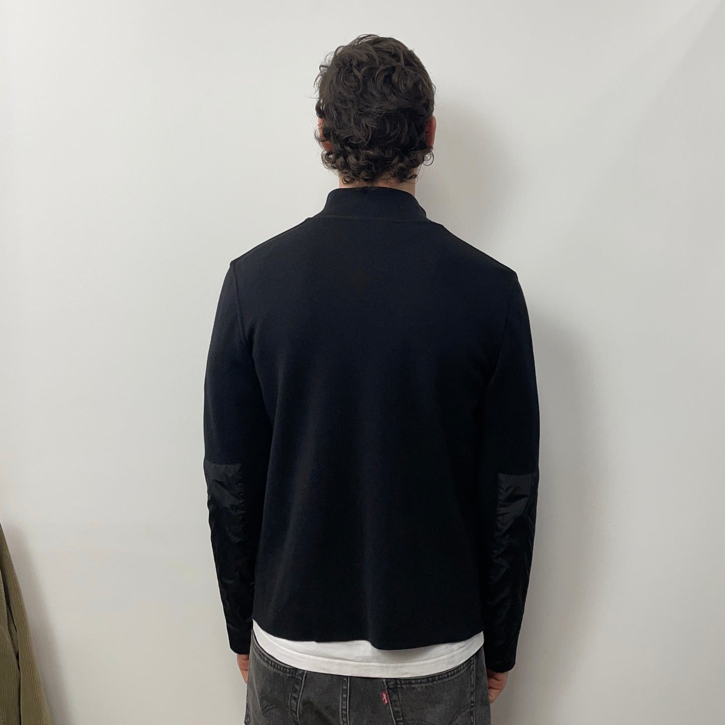 Prada Sport Black 2008 Wool Knit Nylon Panel Cardigan Jacket