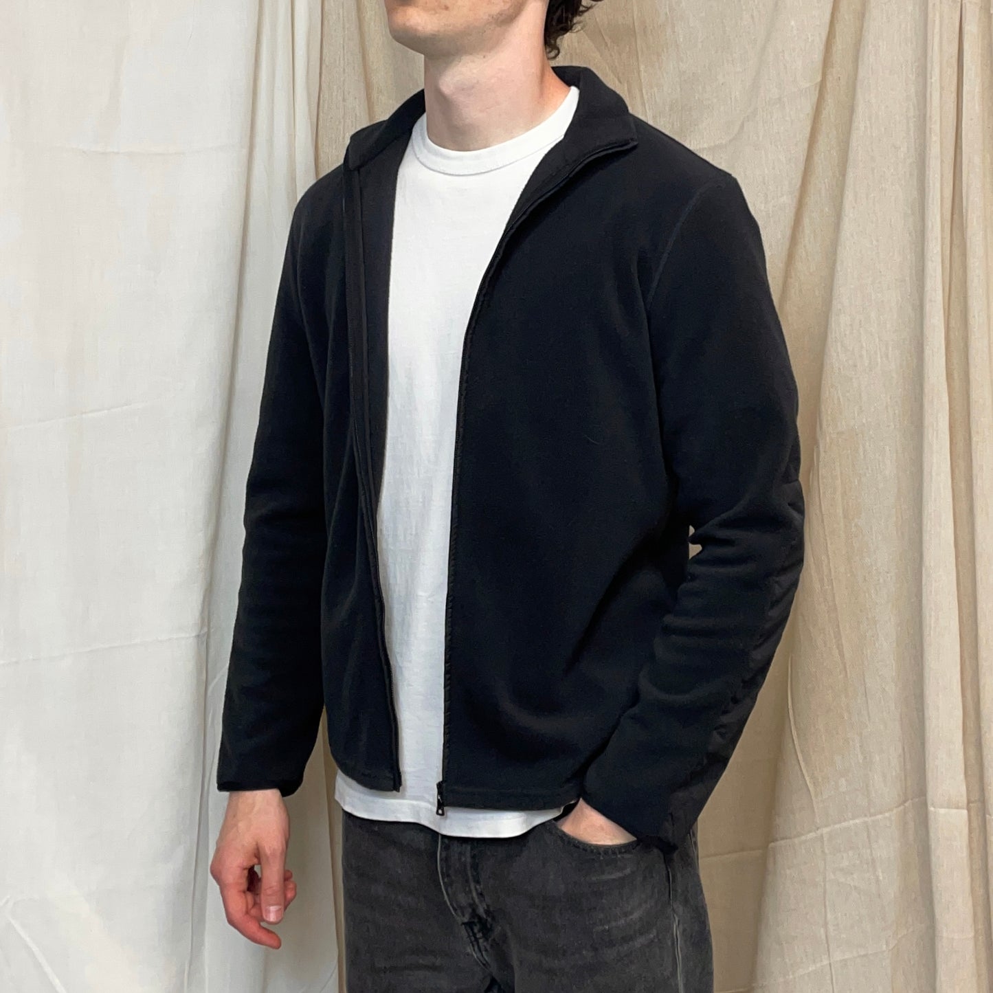 Prada Sport Charcoal Grey 2010 Nylon Panel Zip-Through Fleece Jacket