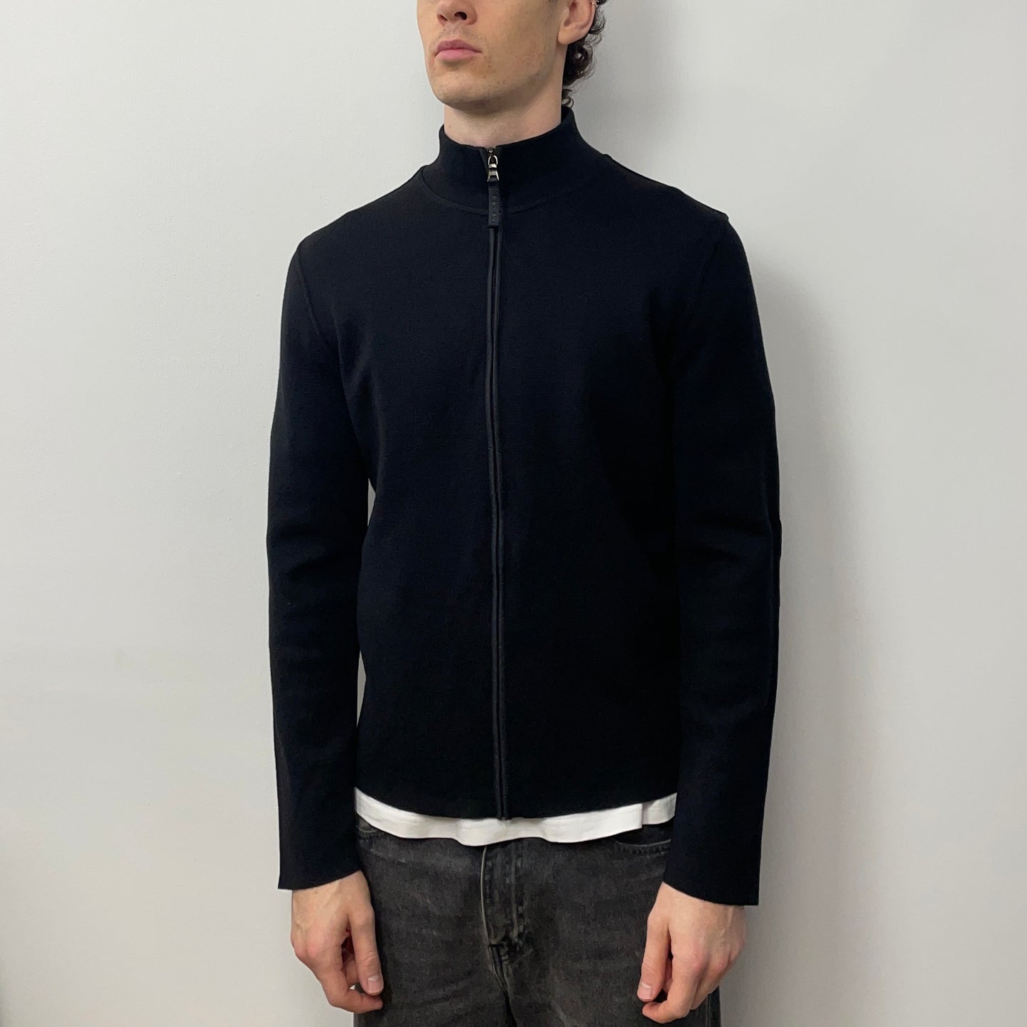 Prada Sport Black 2008 Wool Knit Nylon Panel Cardigan Jacket