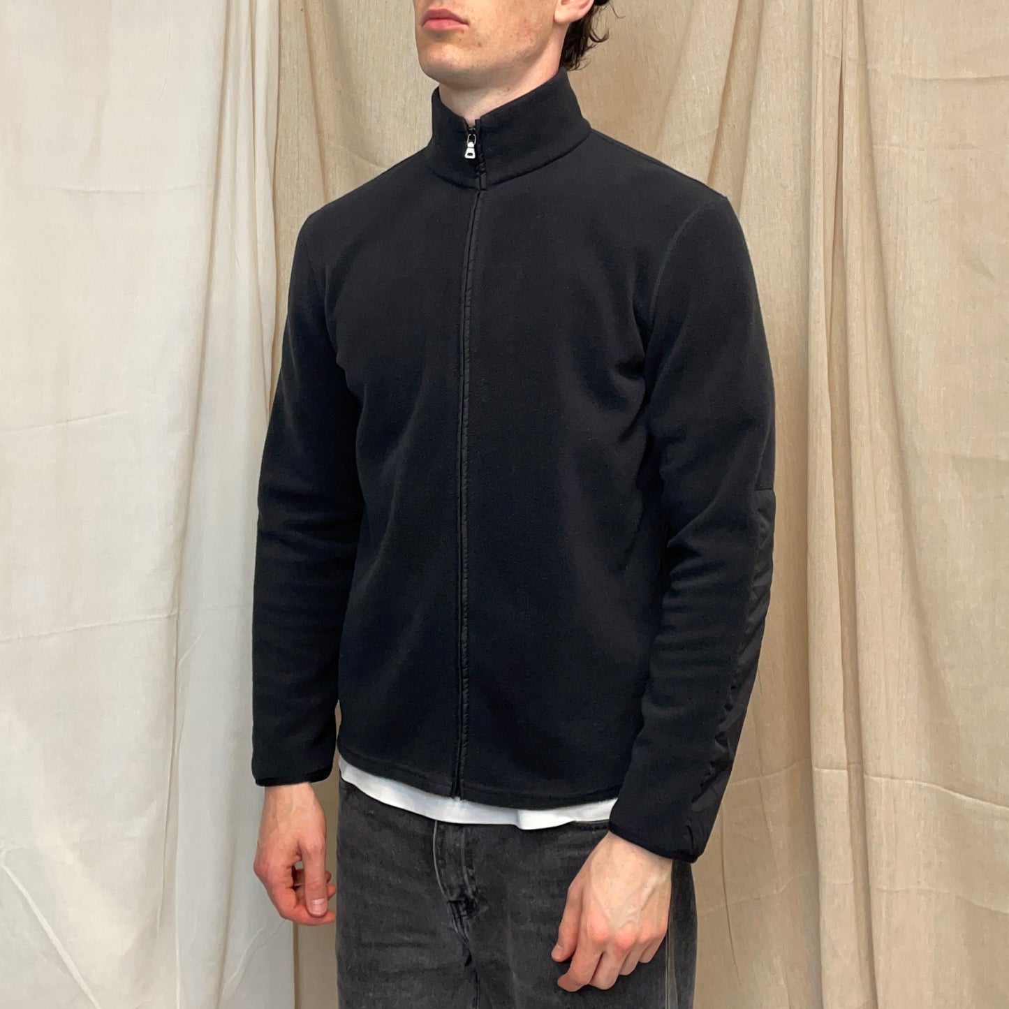 Prada Sport Charcoal Grey 2010 Nylon Panel Zip-Through Fleece Jacket