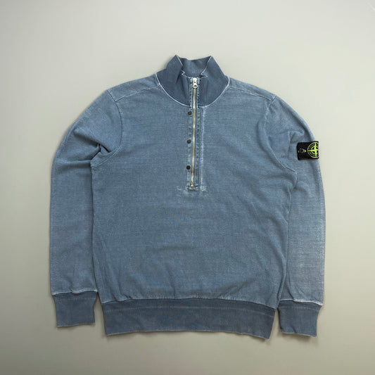 Stone Island Blue SS10 Half-Zip & Button Cotton Knit Jumper