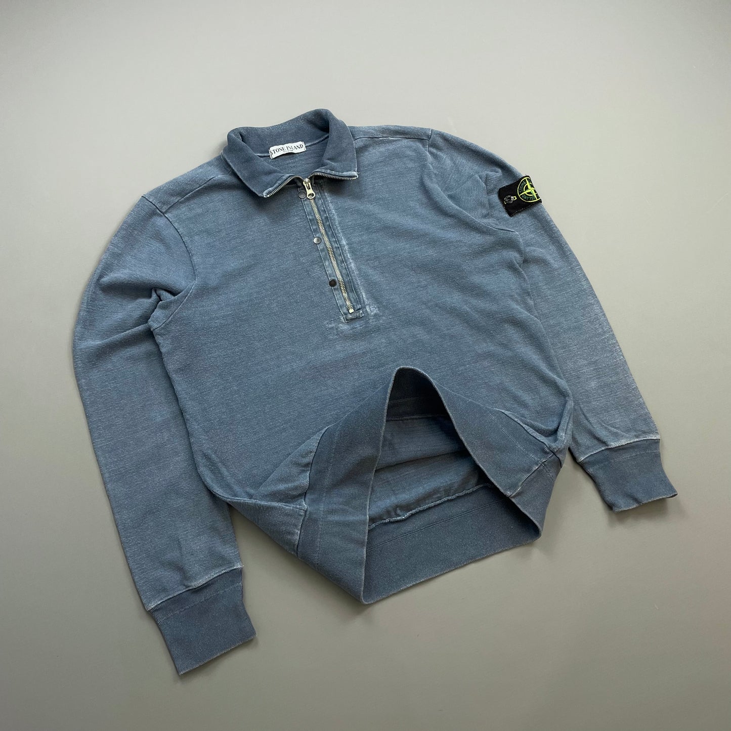Stone Island Blue SS10 Half-Zip & Button Cotton Knit Jumper