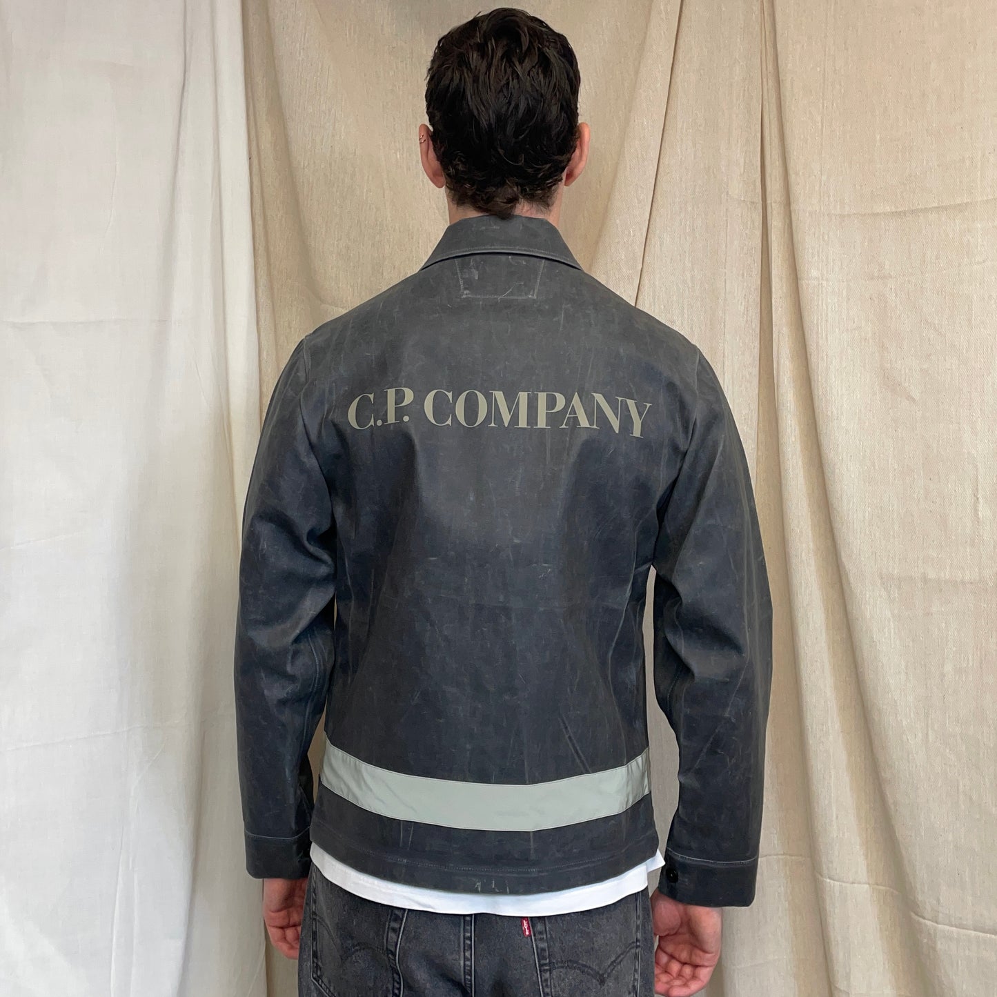 C.P. Company Grey AW24 Toob Resin Coated Wool/Nylon Spellout 3M Jacket