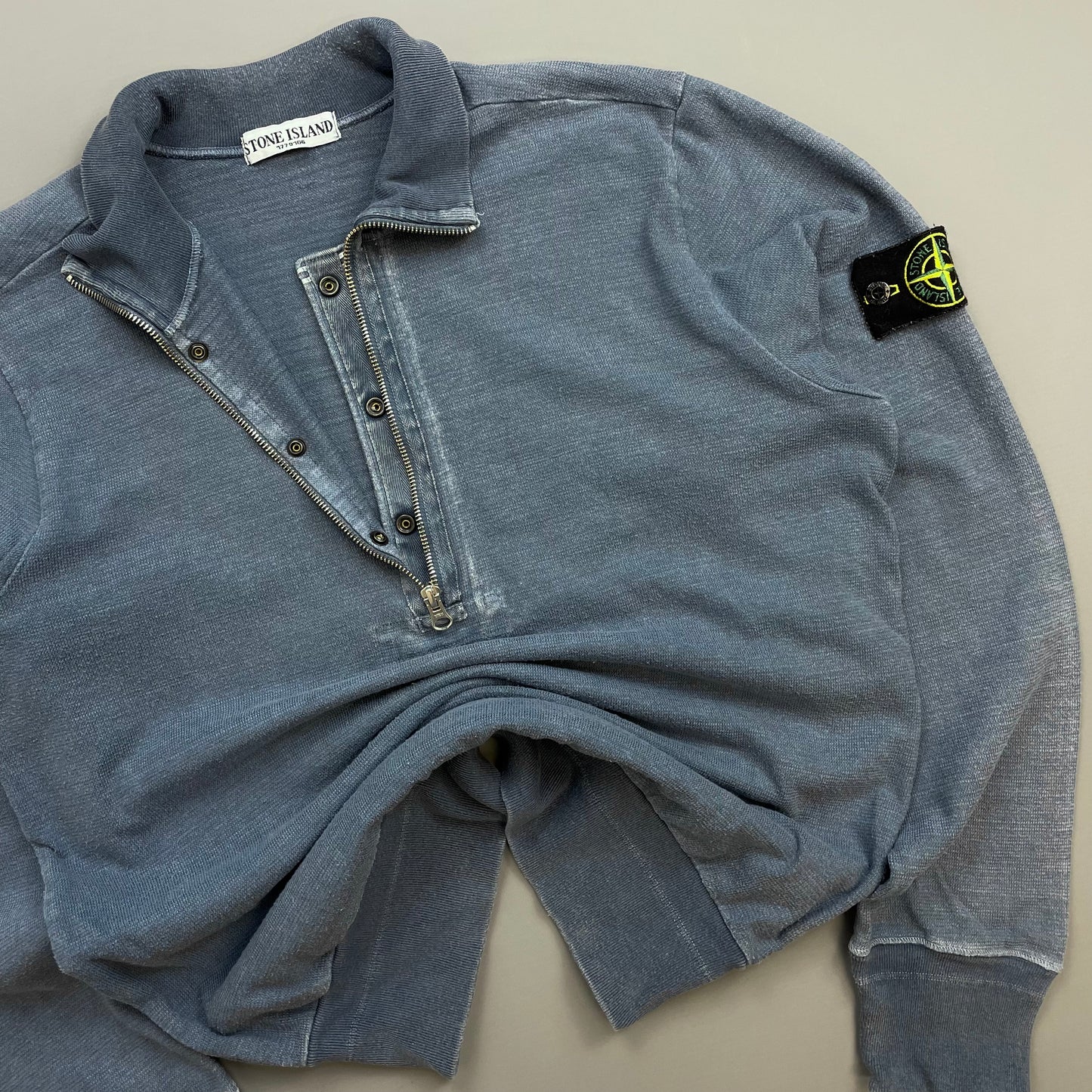 Stone Island Blue SS10 Half-Zip & Button Cotton Knit Jumper