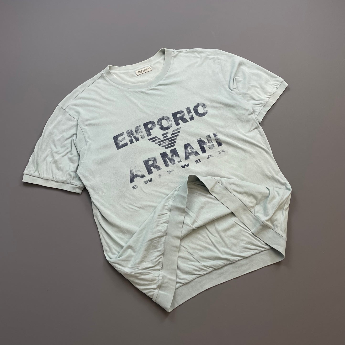 Emporio Armani Swimwear Blue 90s Double Layered Graphic Spellout Tee