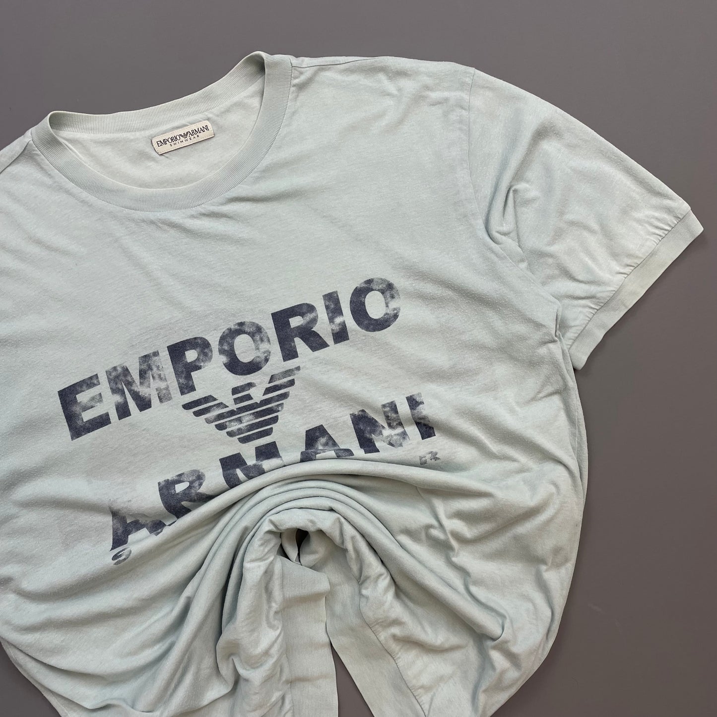 Emporio Armani Swimwear Blue 90s Double Layered Graphic Spellout Tee