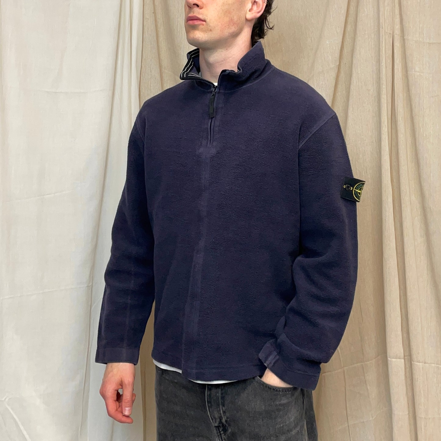 Stone Island Navy AW03 Cotton Half-Zip Fleece Jumper