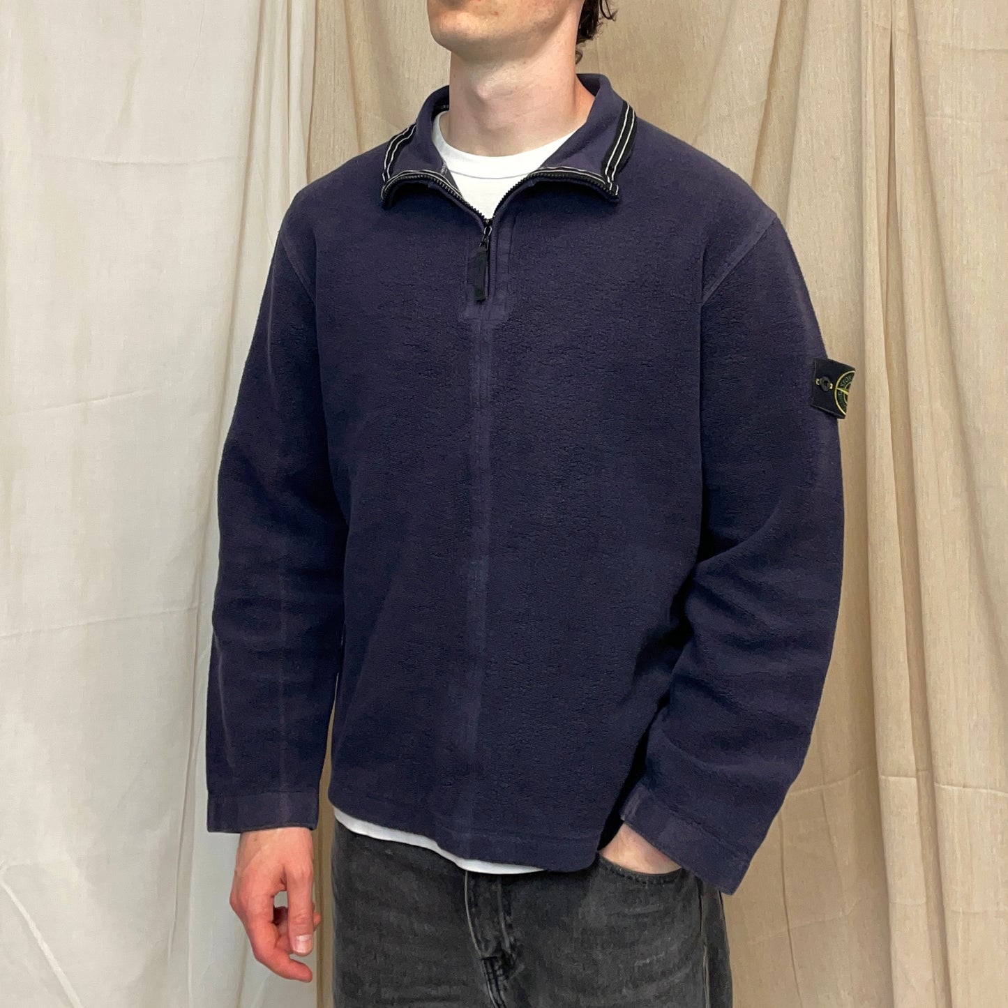Stone Island Navy AW03 Cotton Half-Zip Fleece Jumper