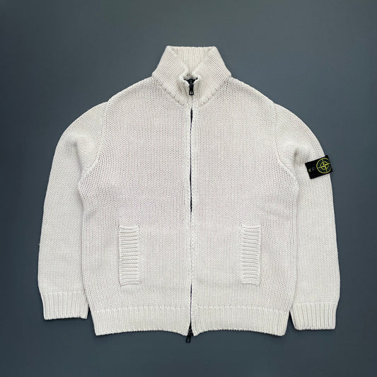 Stone Island Cream 00s Heavyweight Knit Zip-Through Cardigan Jacket