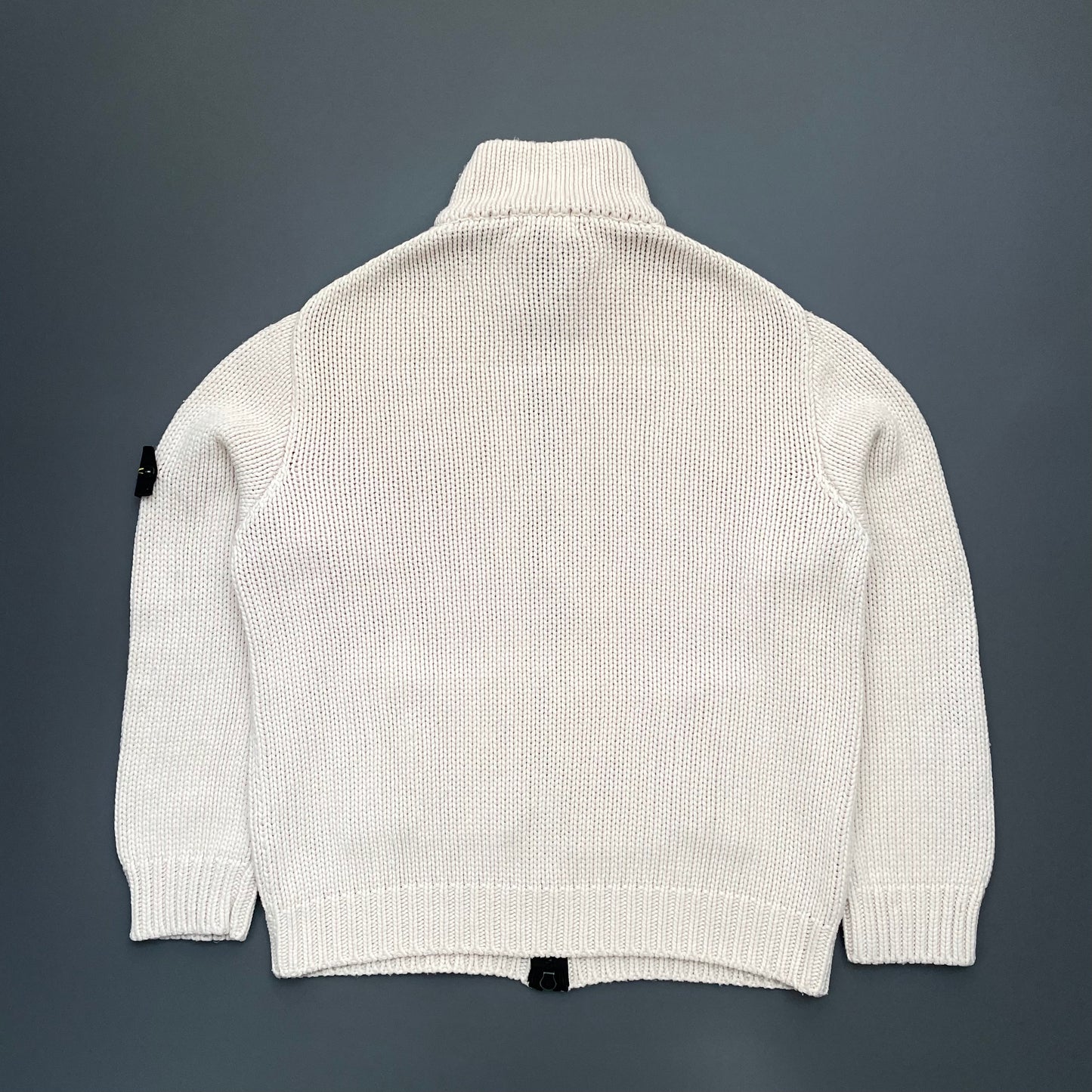 Stone Island Cream 00s Heavyweight Knit Zip-Through Cardigan Jacket