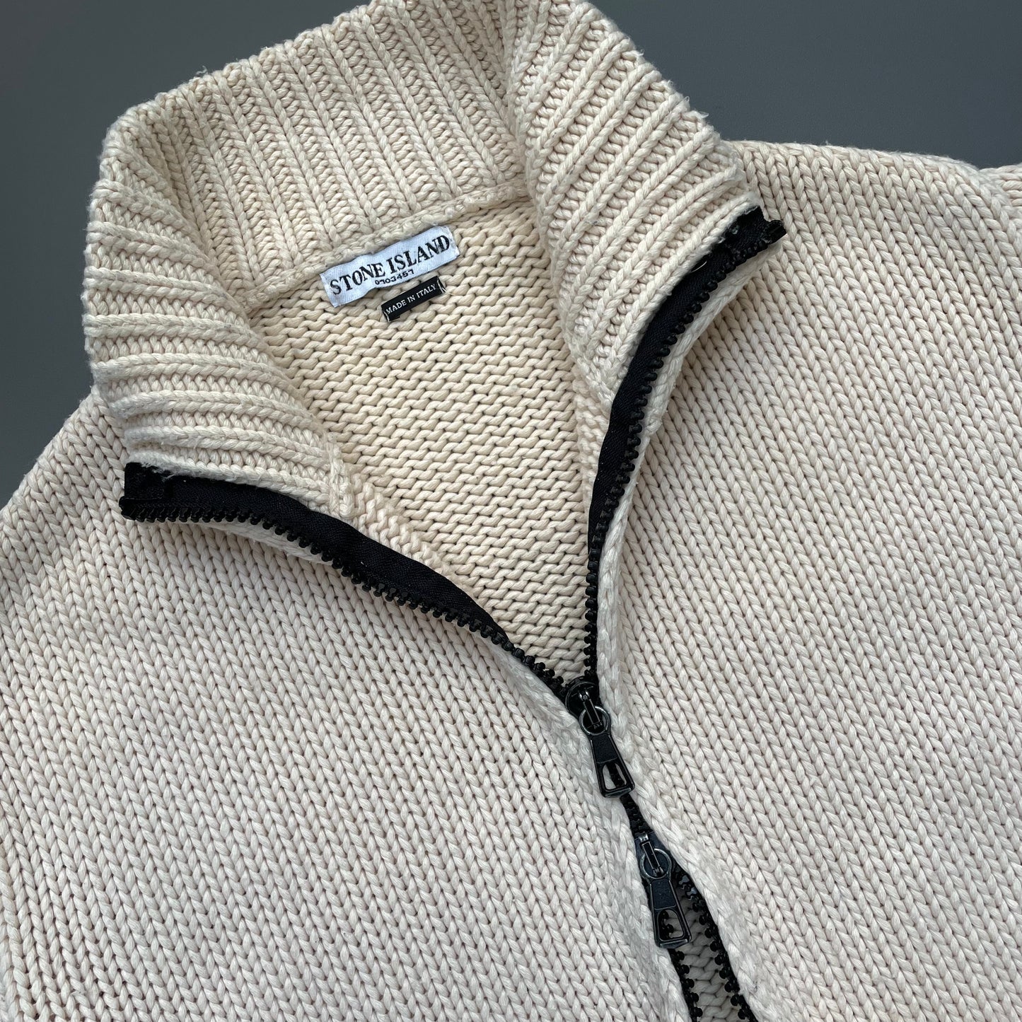 Stone Island Cream 00s Heavyweight Knit Zip-Through Cardigan Jacket