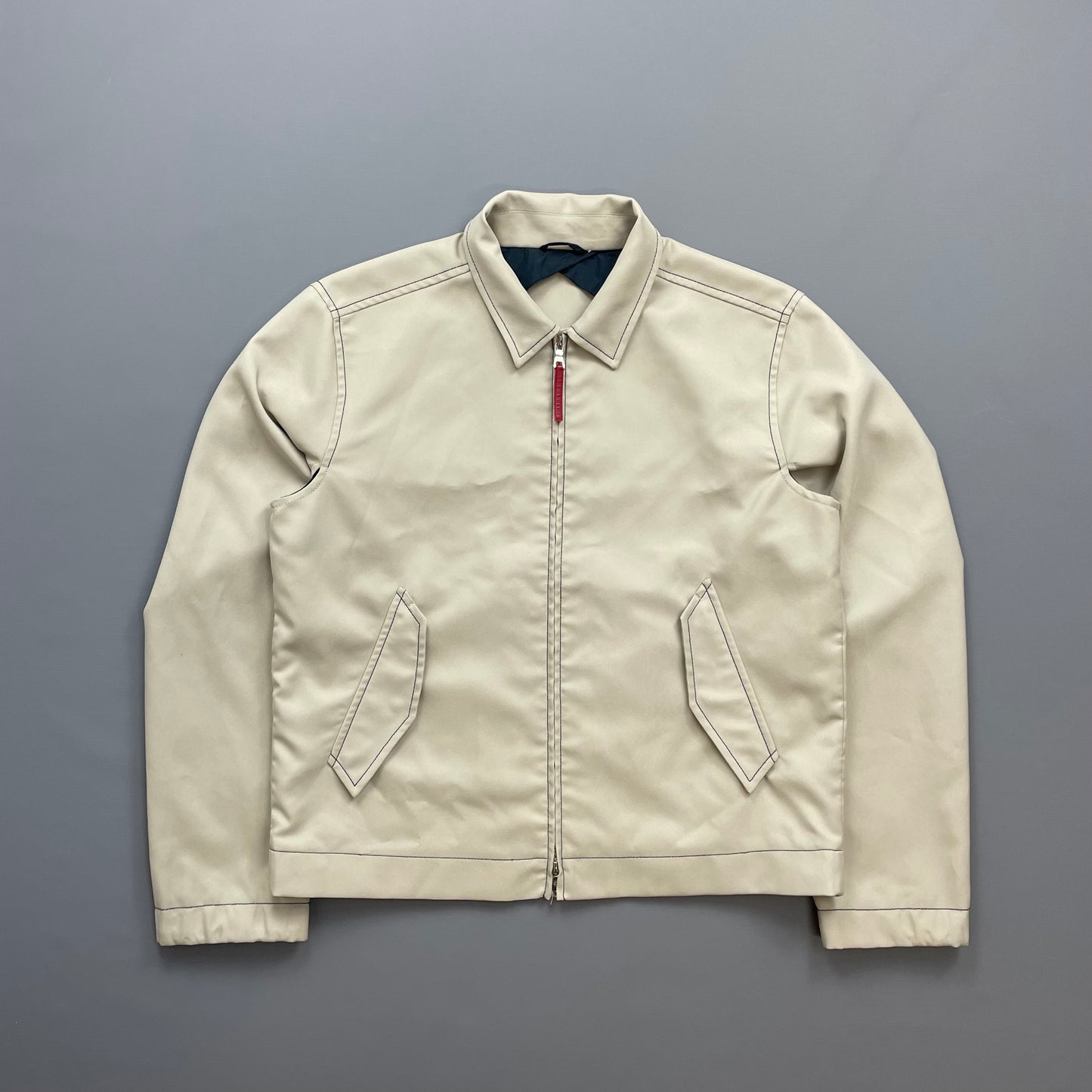 Prada Sport Beige Contrast Stitch Lightweight Harrington Jacket