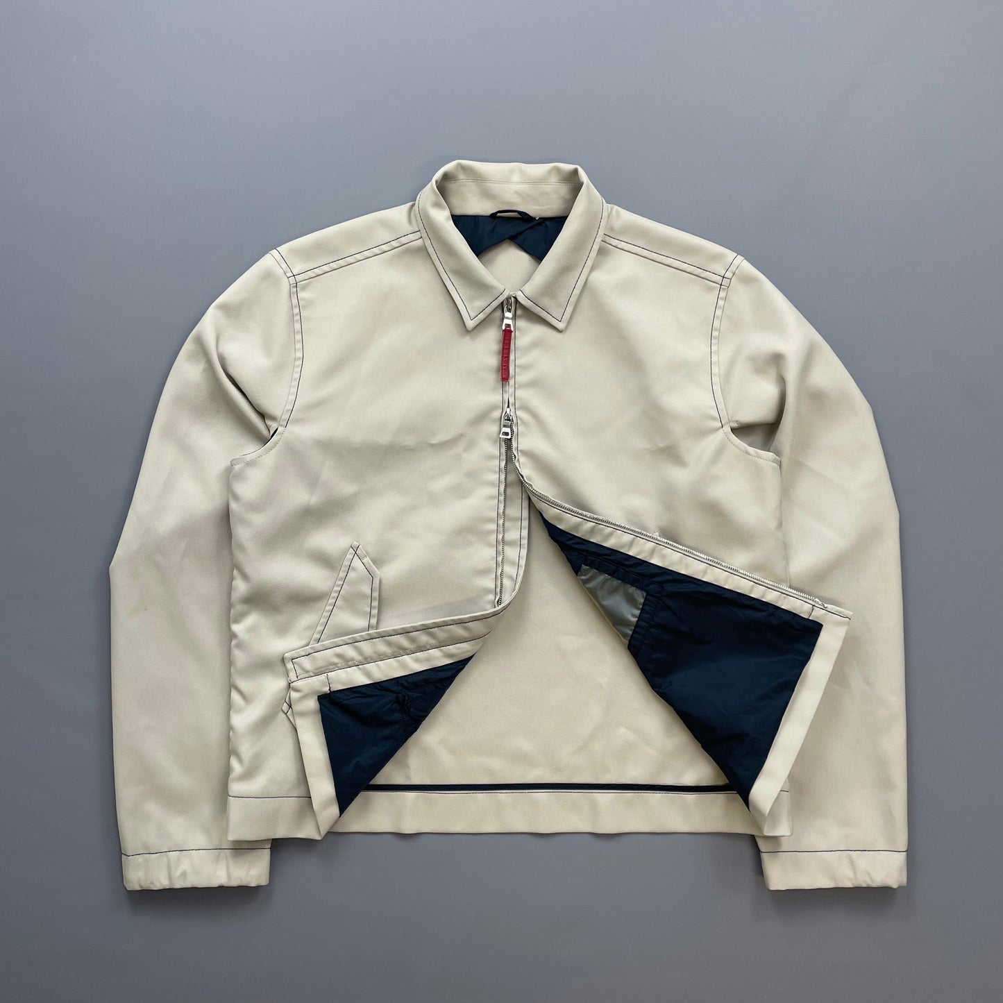 Prada Sport Beige Contrast Stitch Lightweight Harrington Jacket