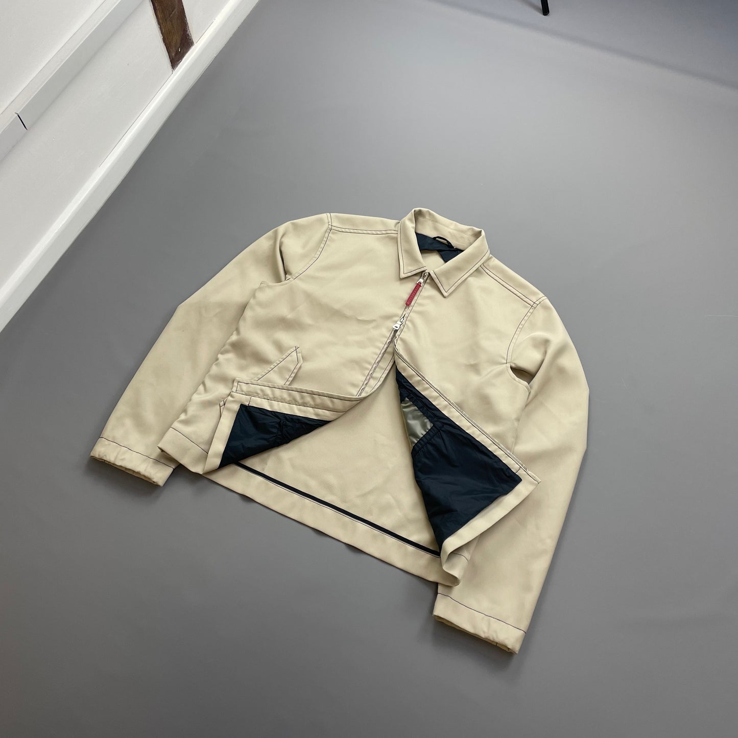 Prada Sport Beige Contrast Stitch Lightweight Harrington Jacket