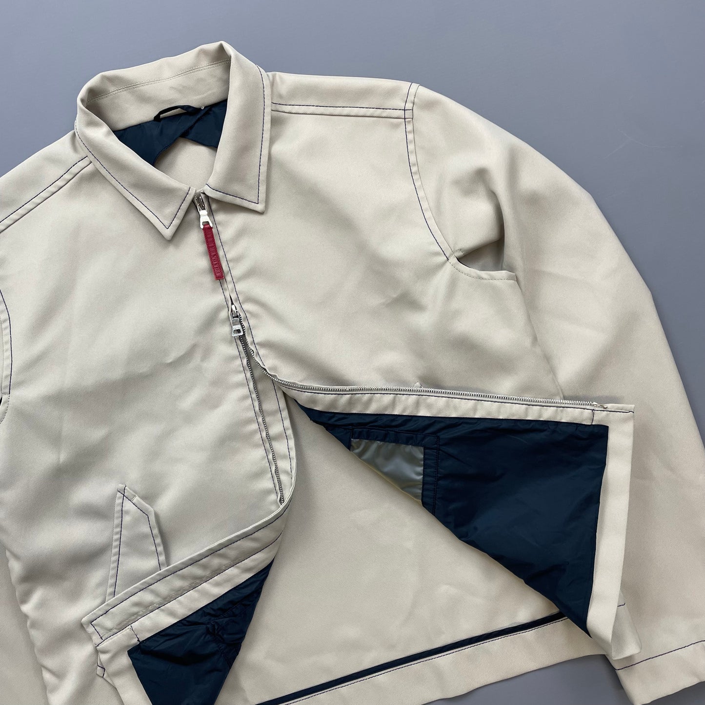 Prada Sport Beige Contrast Stitch Lightweight Harrington Jacket