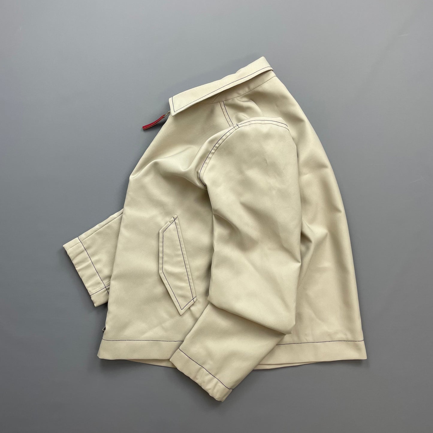 Prada Sport Beige Contrast Stitch Lightweight Harrington Jacket