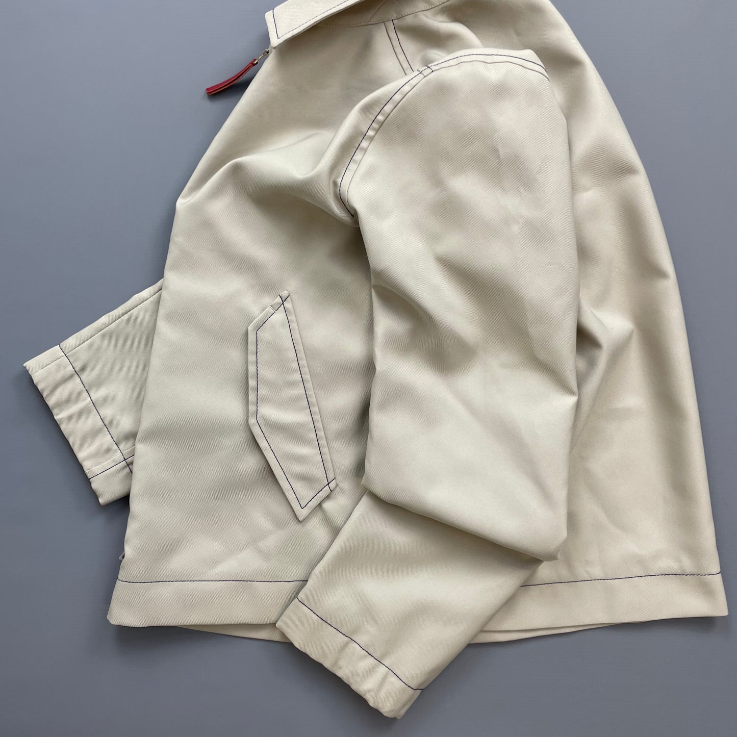 Prada Sport Beige Contrast Stitch Lightweight Harrington Jacket