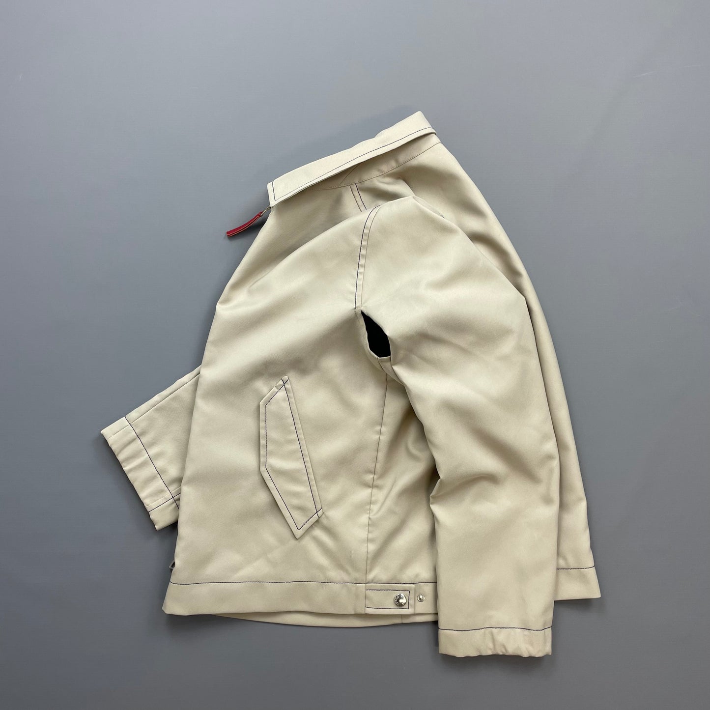 Prada Sport Beige Contrast Stitch Lightweight Harrington Jacket