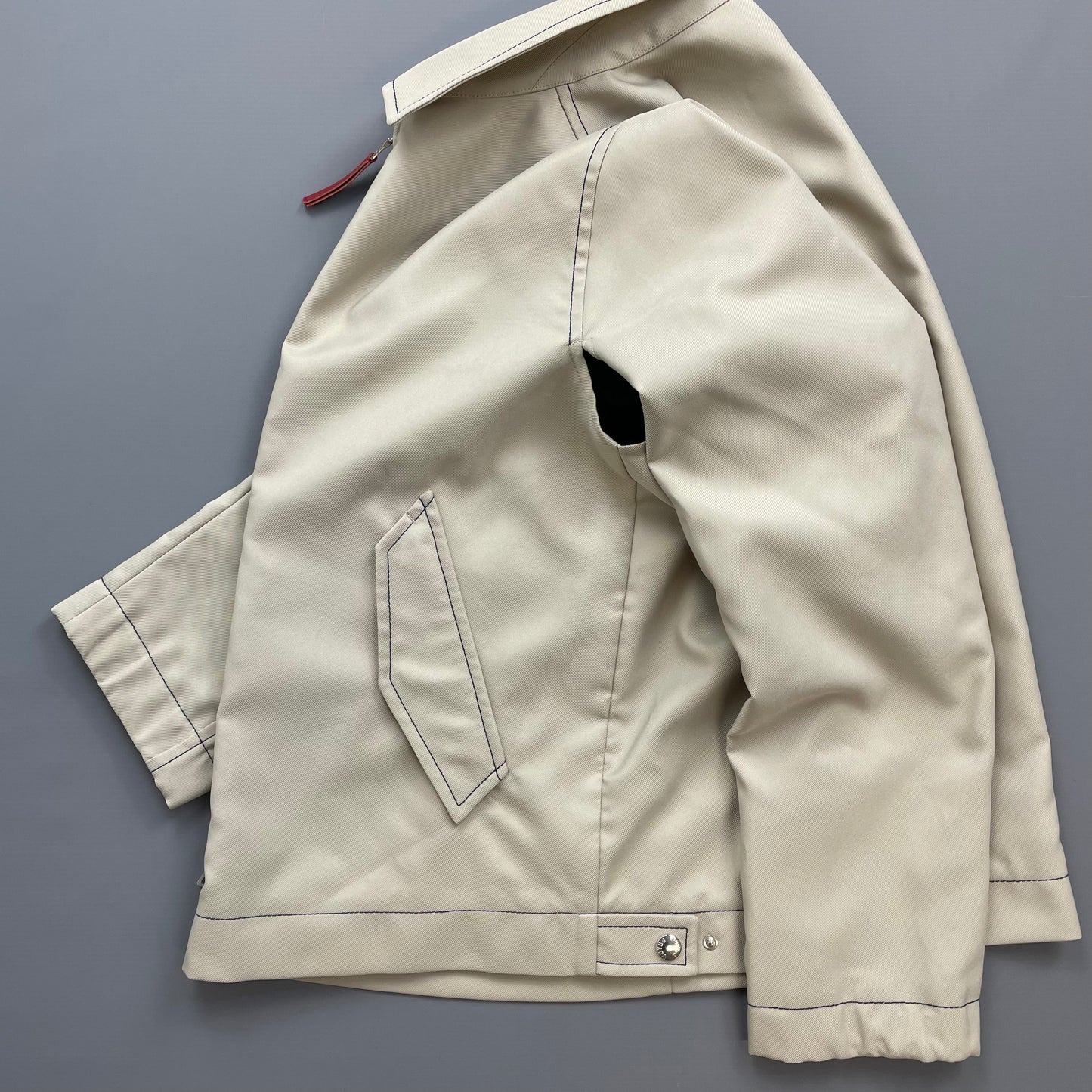 Prada Sport Beige Contrast Stitch Lightweight Harrington Jacket
