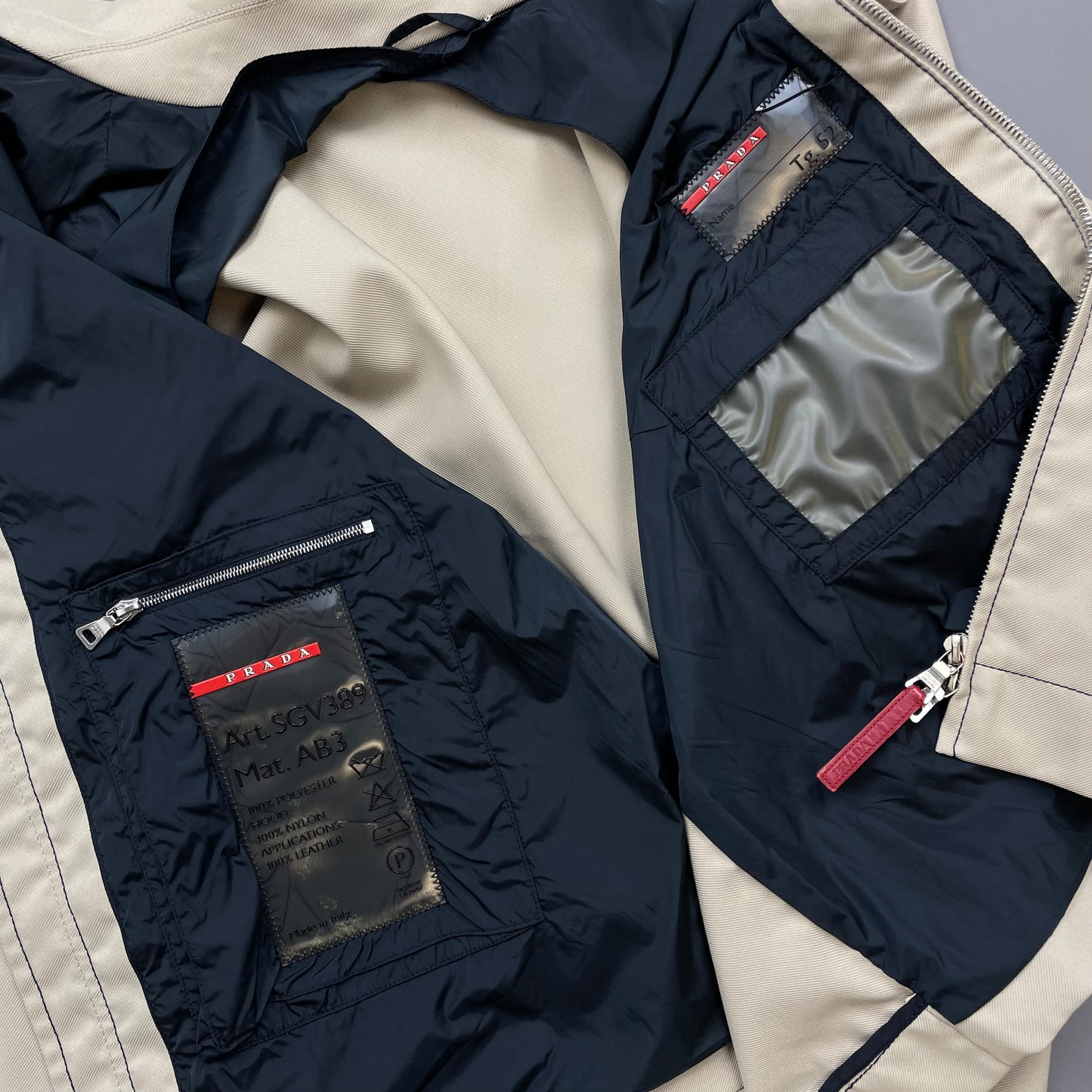 Prada Sport Beige Contrast Stitch Lightweight Harrington Jacket