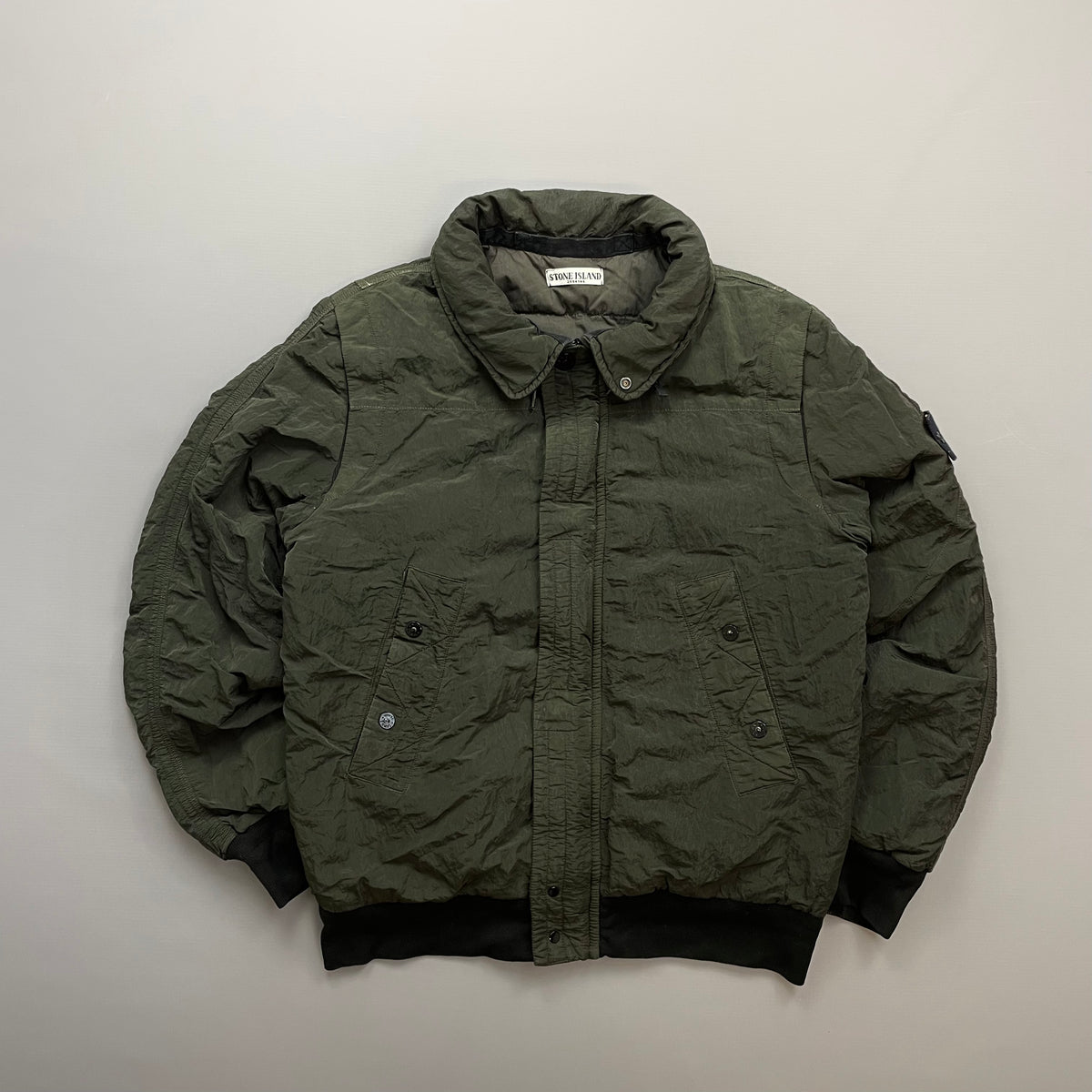 Stone Island Green AW11 Nylon Sheen Concealed Hood Bomber Down 