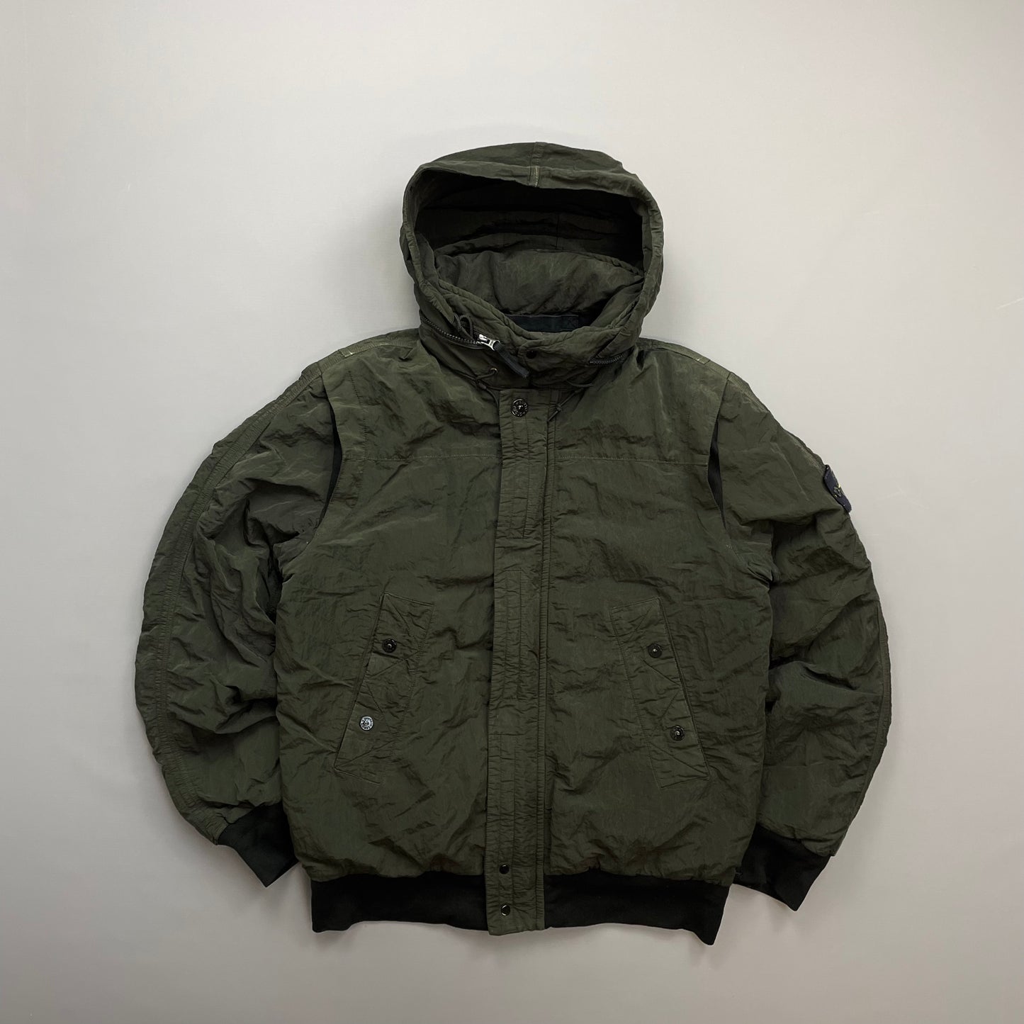 Stone Island Green AW11 Nylon Sheen Concealed Hood Bomber Down Jacket