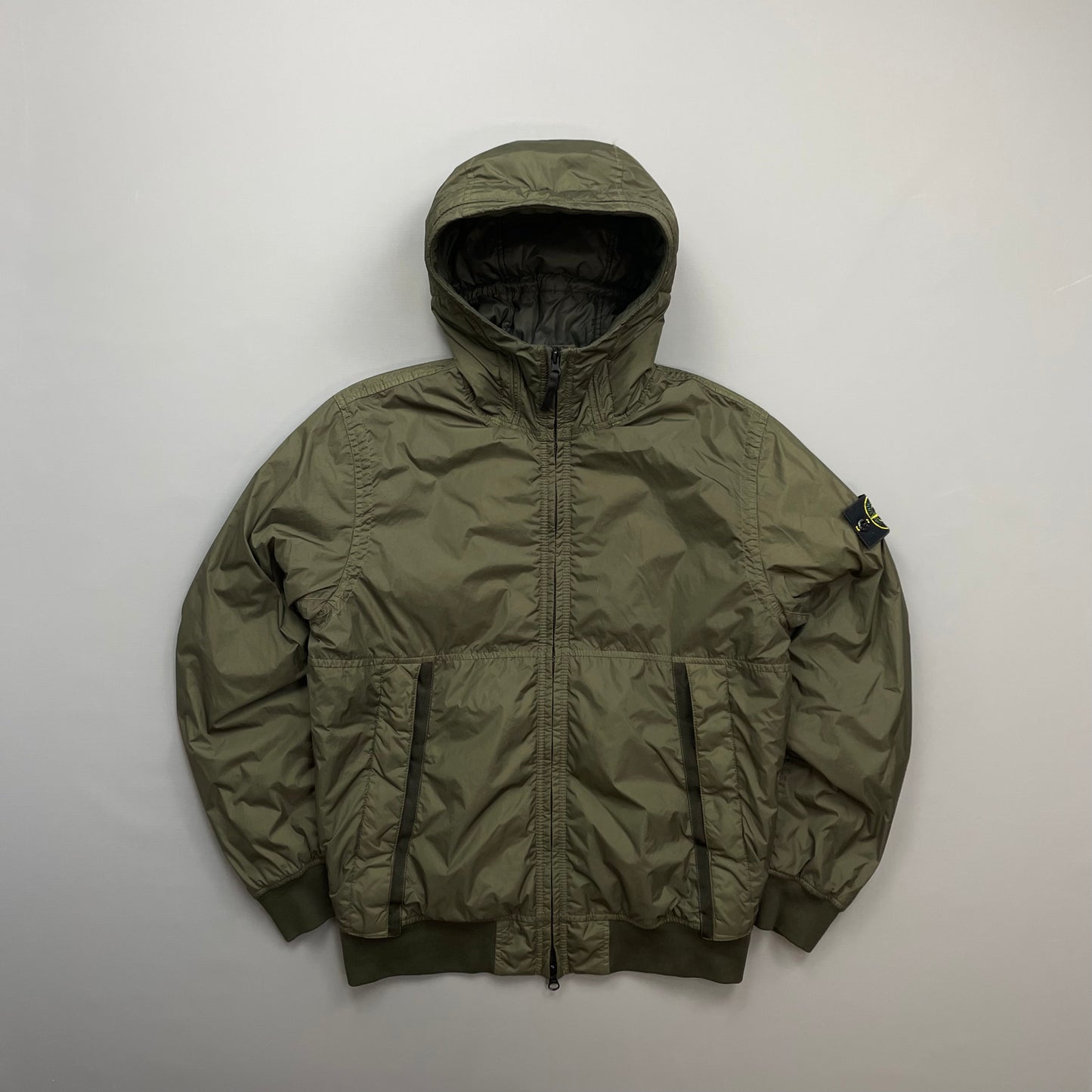Stone Island Khaki AW23 Garment Dyed Crinkle Reps w/ Primaloft Hooded Jacket