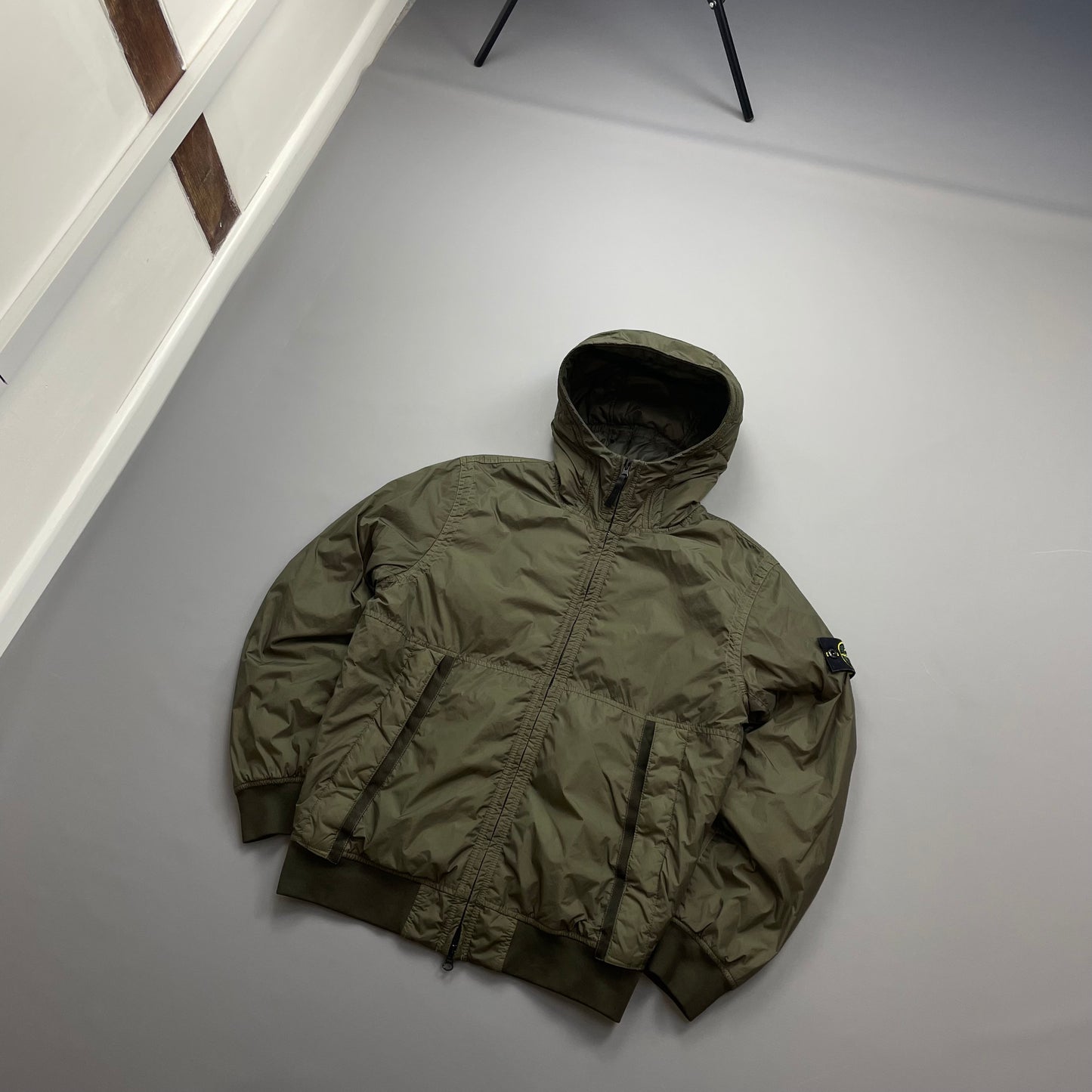 Stone Island Khaki AW23 Garment Dyed Crinkle Reps w/ Primaloft Hooded Jacket