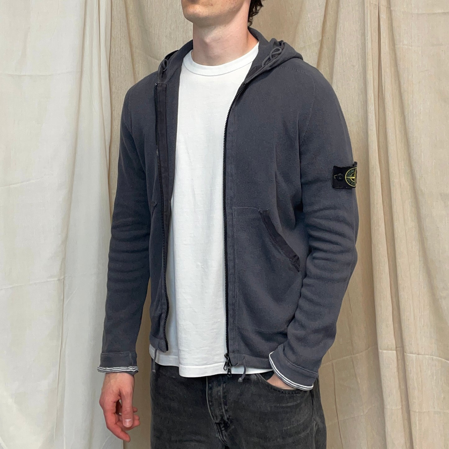 Stone Island Grey SS06 Knit Hooded Zip Cardigan Jumper