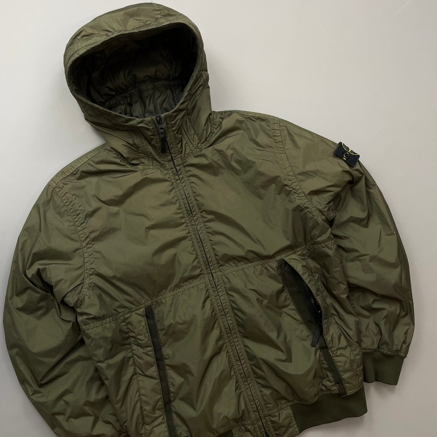 Stone Island Khaki AW23 Garment Dyed Crinkle Reps w/ Primaloft Hooded Jacket