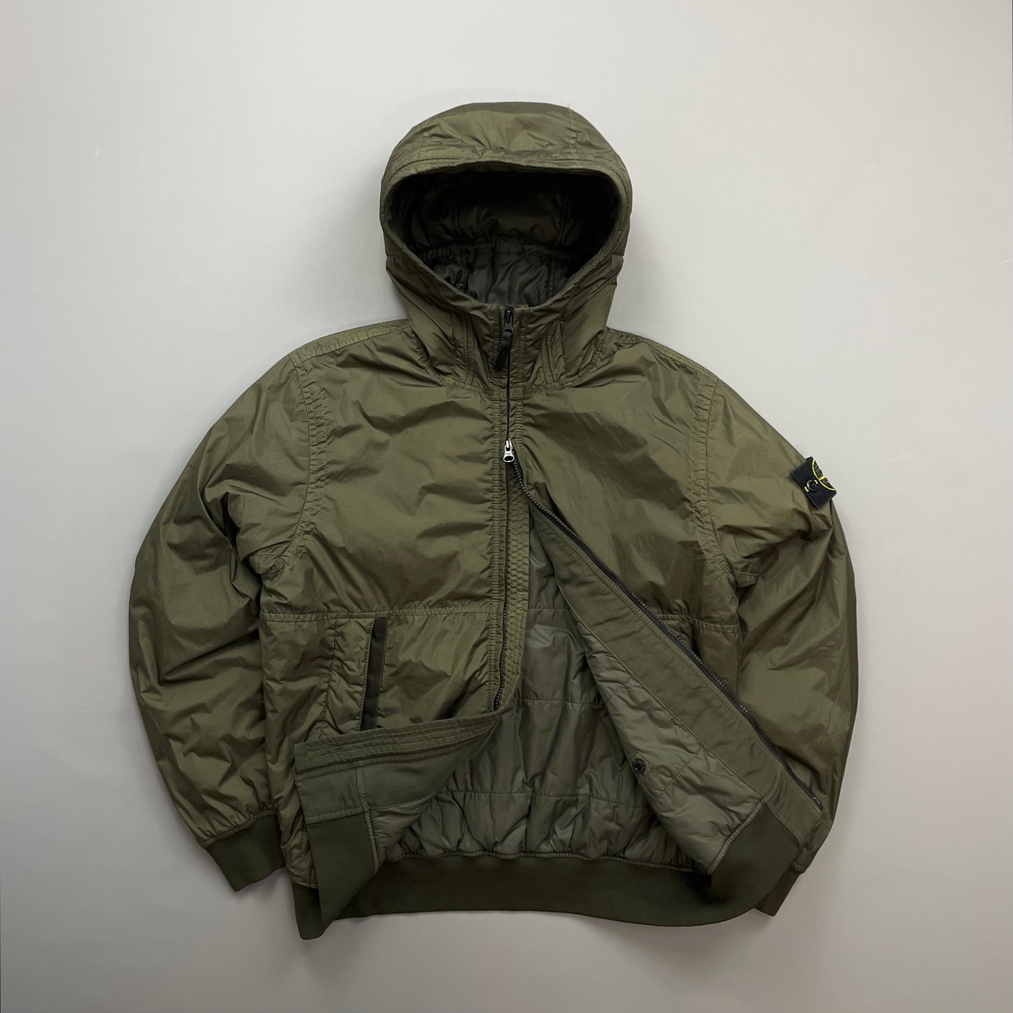 Stone Island Khaki AW23 Garment Dyed Crinkle Reps w/ Primaloft Hooded Jacket