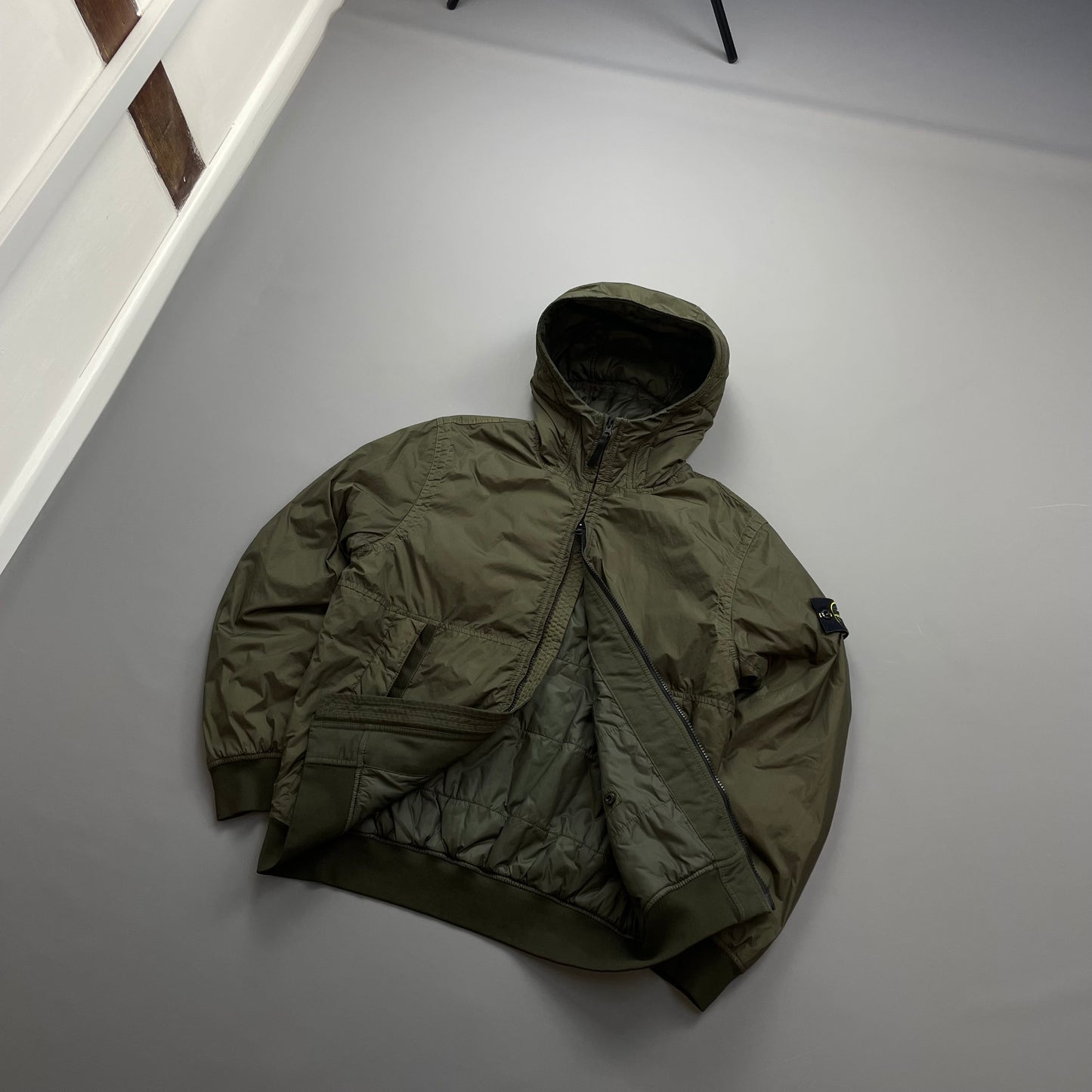 Stone Island Khaki AW23 Garment Dyed Crinkle Reps w/ Primaloft Hooded Jacket
