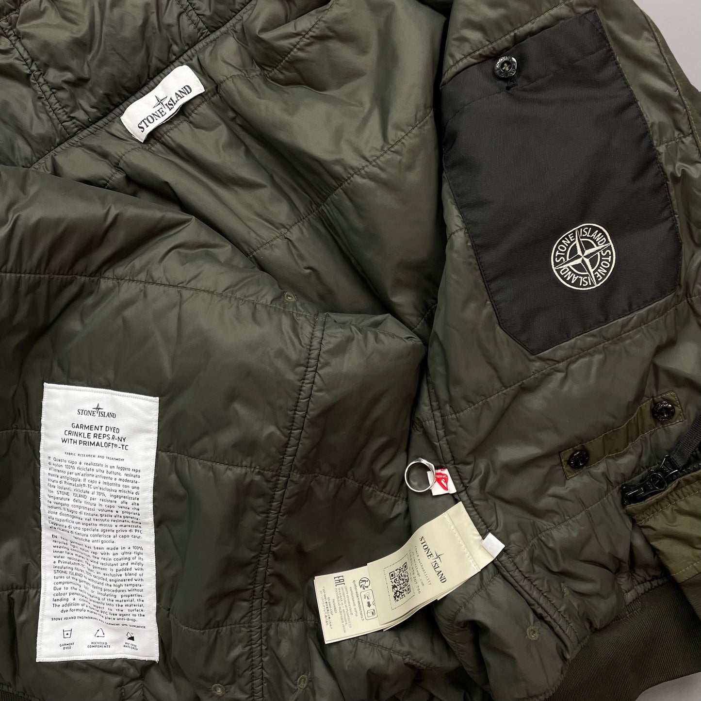 Stone Island Khaki AW23 Garment Dyed Crinkle Reps w/ Primaloft Hooded Jacket