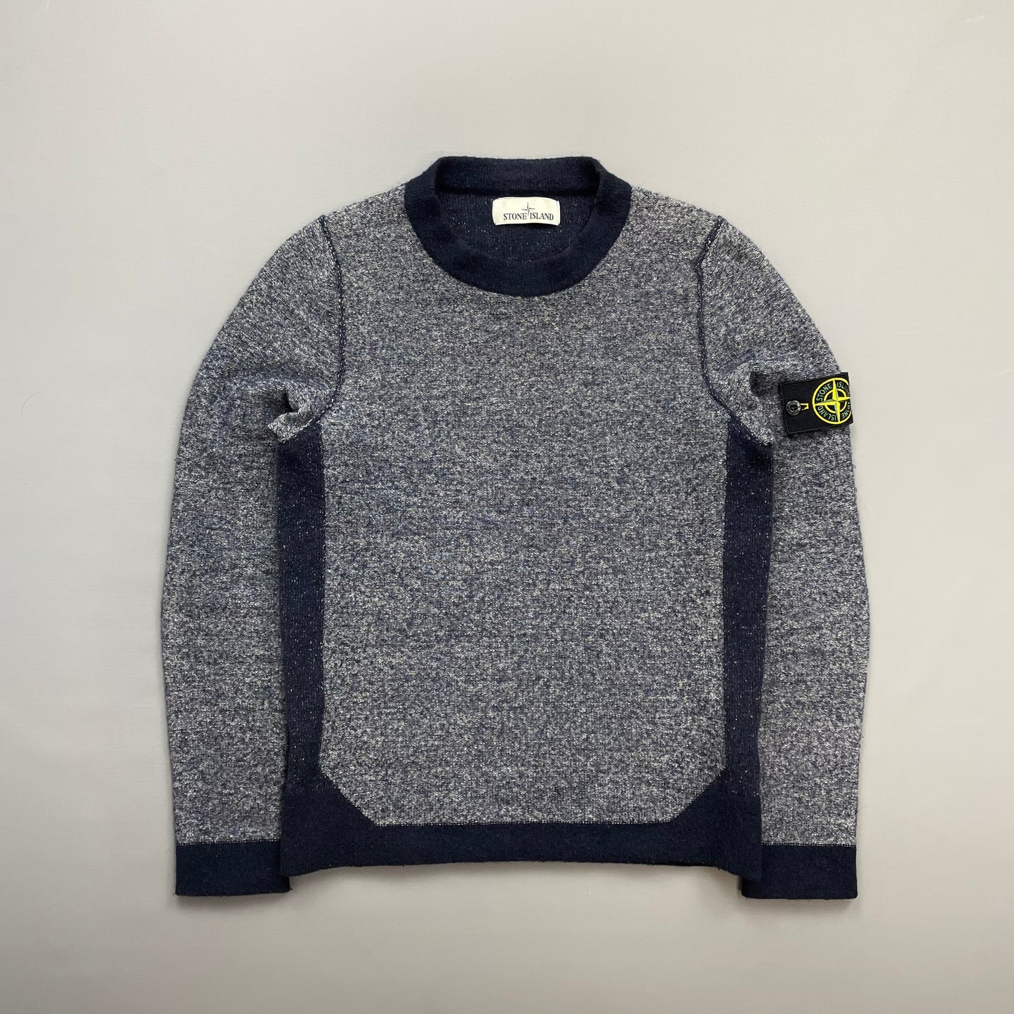 Stone Island Blue Tri-Tone AW17 Crewneck Knit Jumper