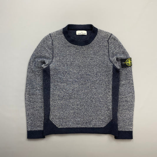 Stone Island Blue Tri-Tone AW17 Crewneck Knit Jumper