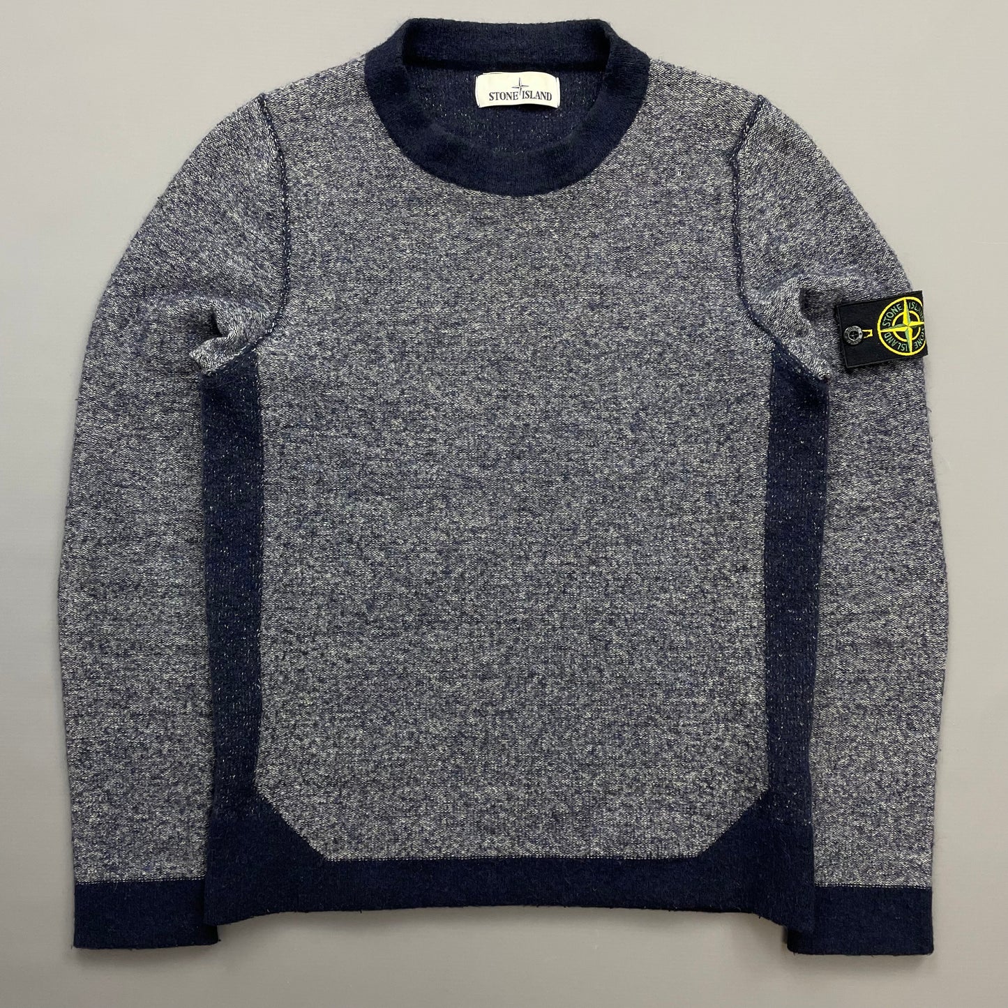 Stone Island Blue Tri-Tone AW17 Crewneck Knit Jumper