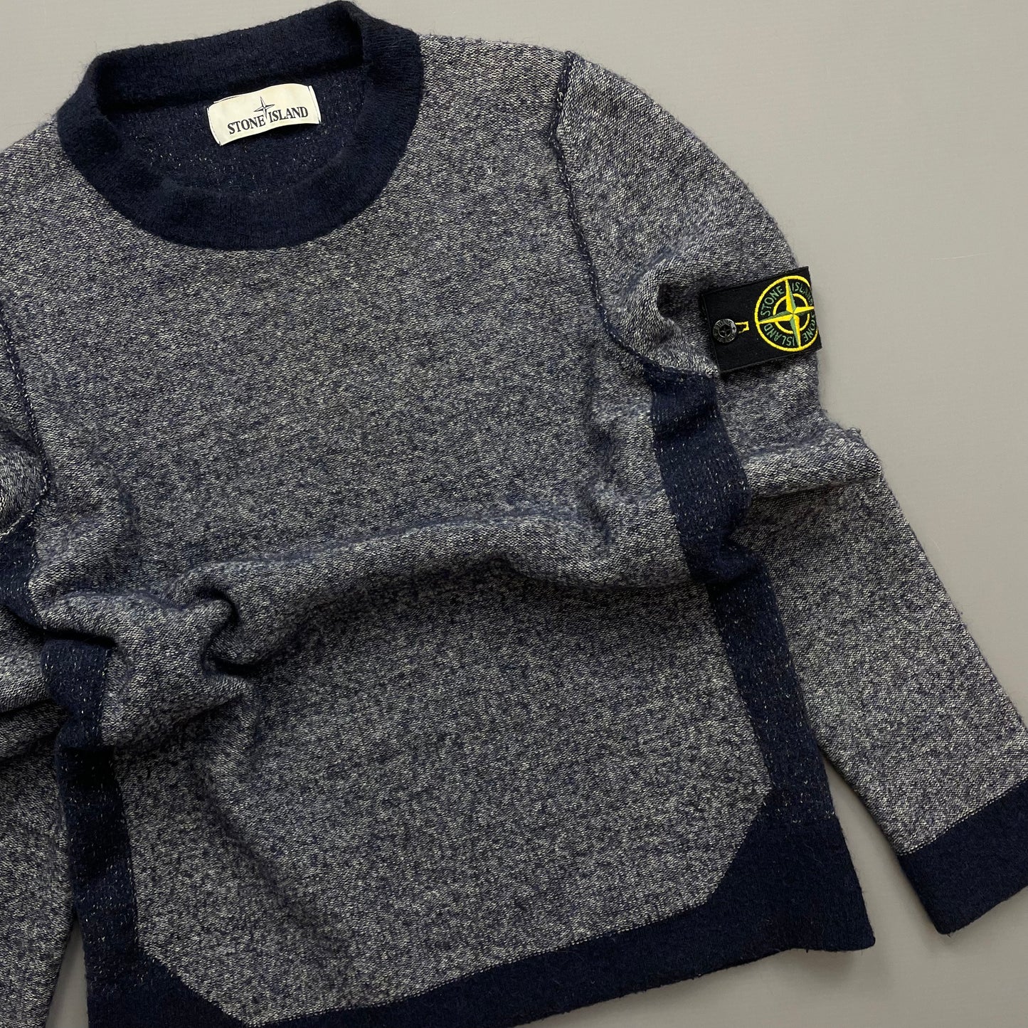 Stone Island Blue Tri-Tone AW17 Crewneck Knit Jumper